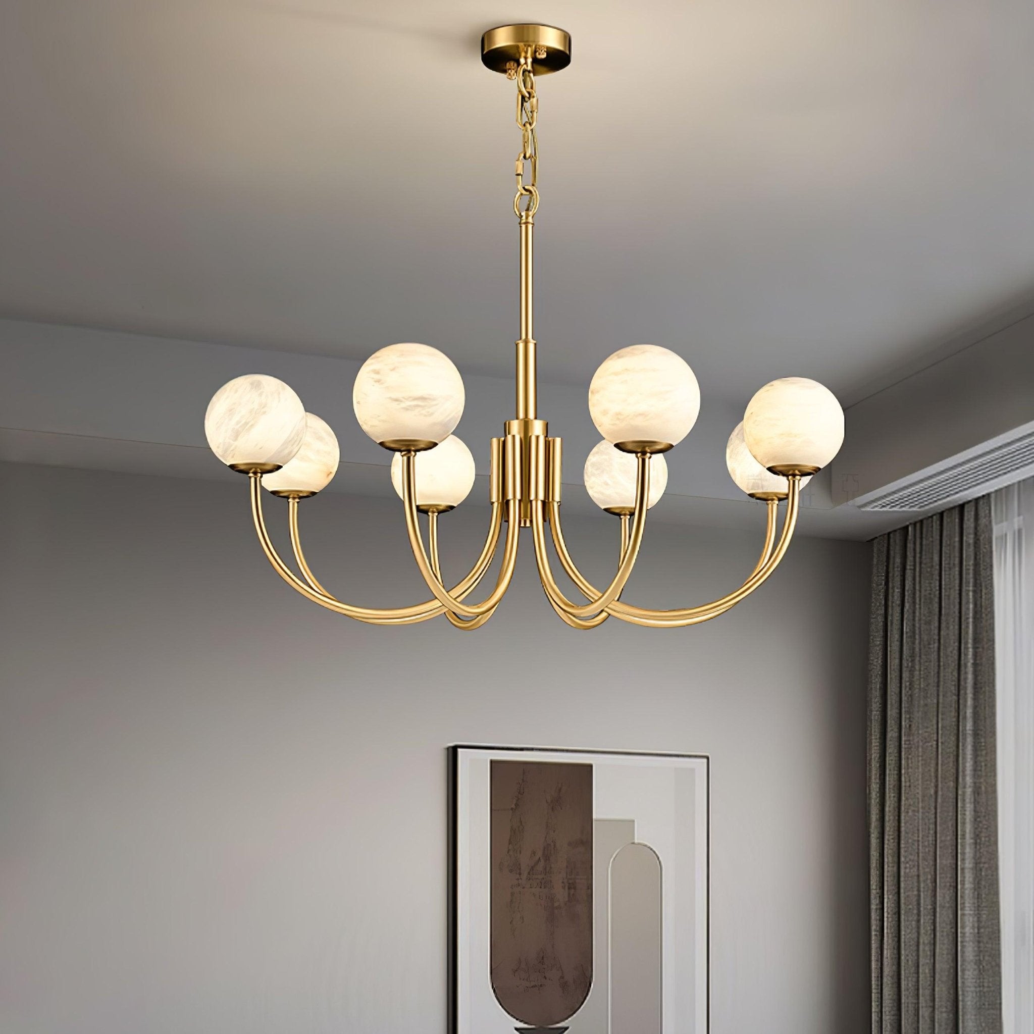 Elegant Aurelian Alabaster Globe Chandelier - Modern Crystal Ceiling Light Fixture for Dining Room, Living Room & Bedroom Lighting Decor