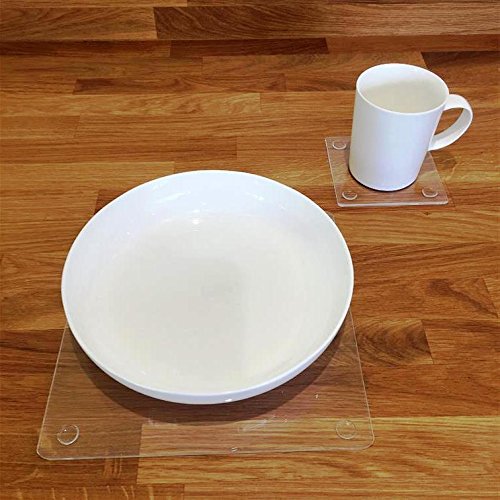 Clear Square Placemat and Coaster Set - 8 Large Placemats & 8 Coasters for Dining Table, Kitchen, Party, and Home Decor - Durable & Stylish