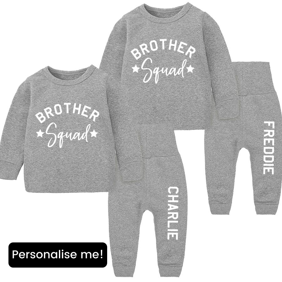 Brother Squad Custom Heather Grey Lounge Sets - Matching Family Pajamas for Cozy Nights & Photo Shoots