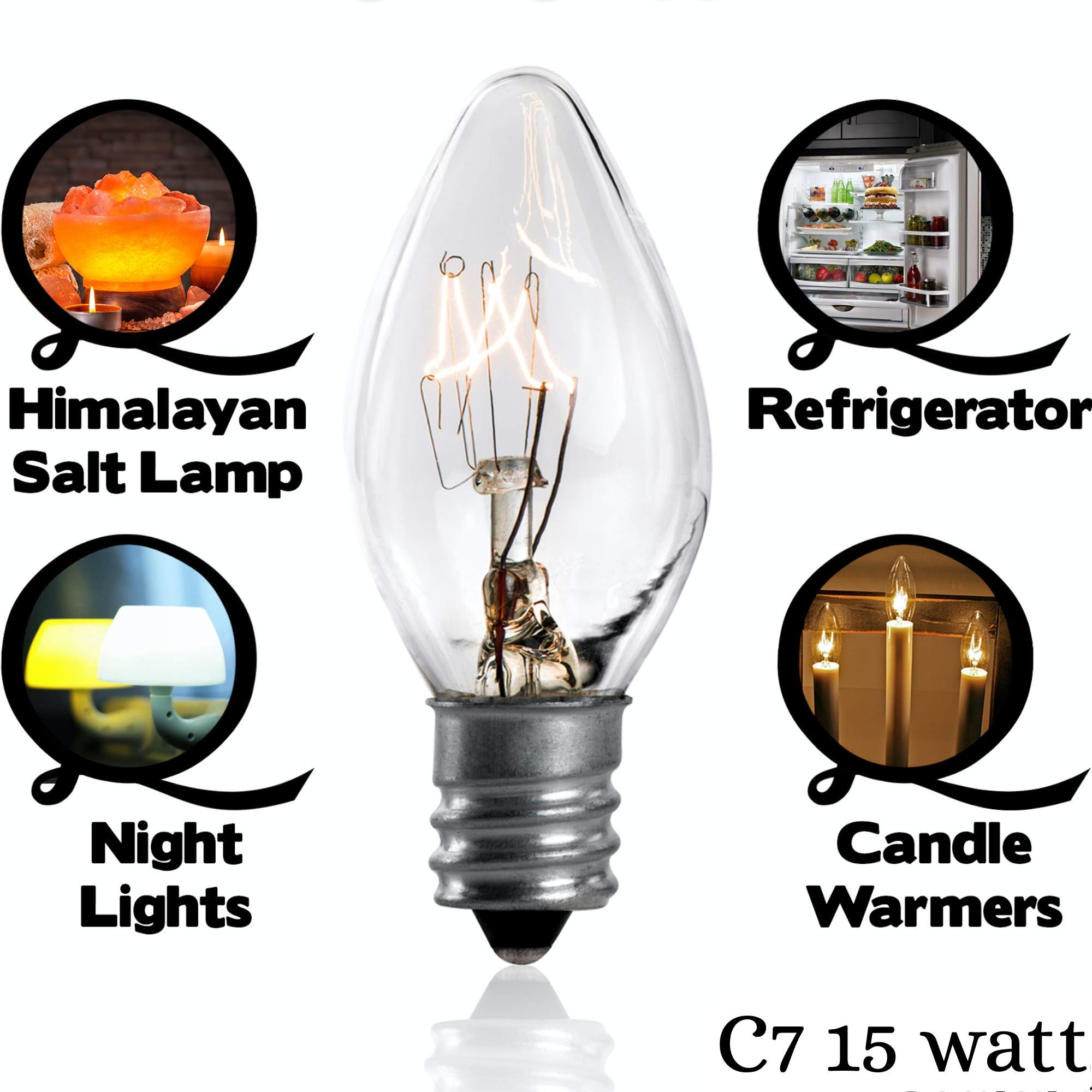 15W Himalayan Salt Lamp Replacement Bulbs - 8 Pack E12 C7 Warm White Bulbs for Salt Rock Lamps, Chandeliers, Wax Warmers & Night Lights - Perfect for Bedroom, Spa, Yoga Studio & Home Decor Relaxation