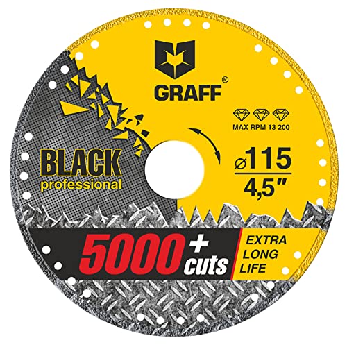 Diamond Metal Cutting Disc 4.5 Inch for Angle Grinder - GRAFF Black Cut Off Wheels with 60x Longer Life - Perfect for Metal Fabrication, Construction & DIY Projects