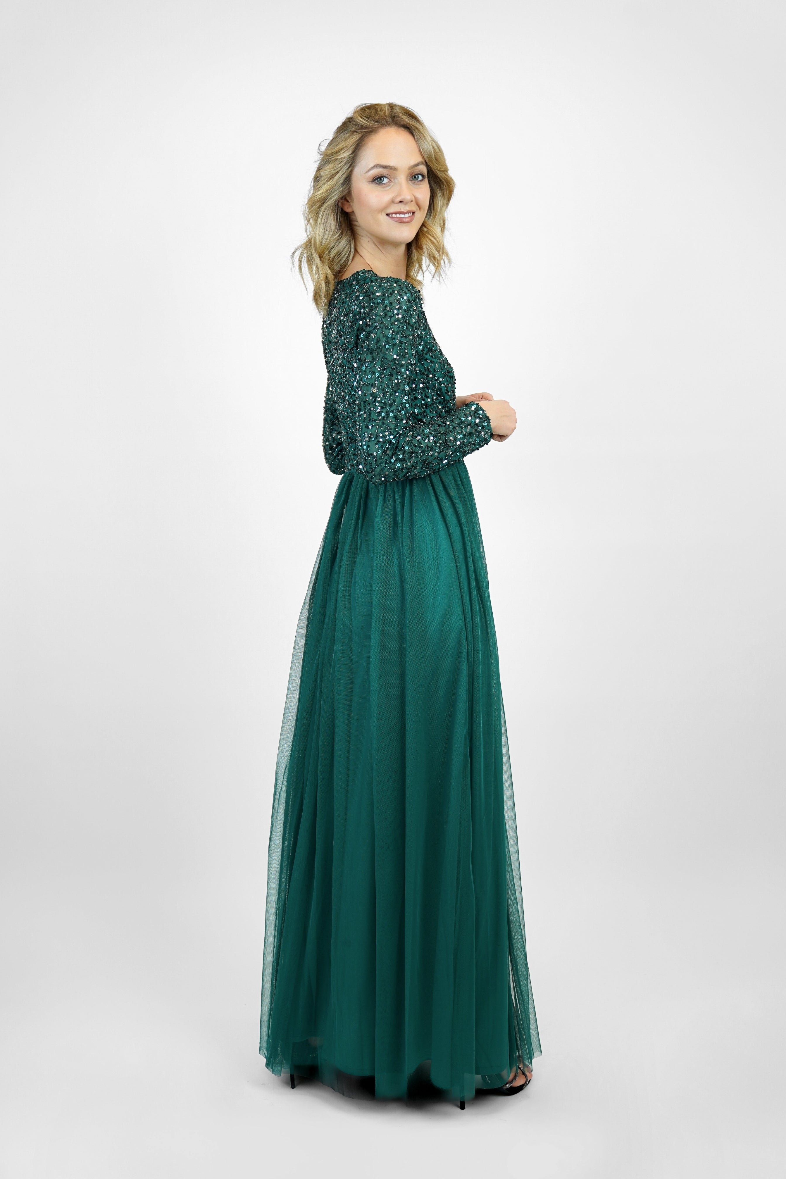Elegant Emerald Green Long Sleeve Bridesmaid Dress - Formal Wedding Party Gown for Bridesmaids, Evening Events & Special Occasions