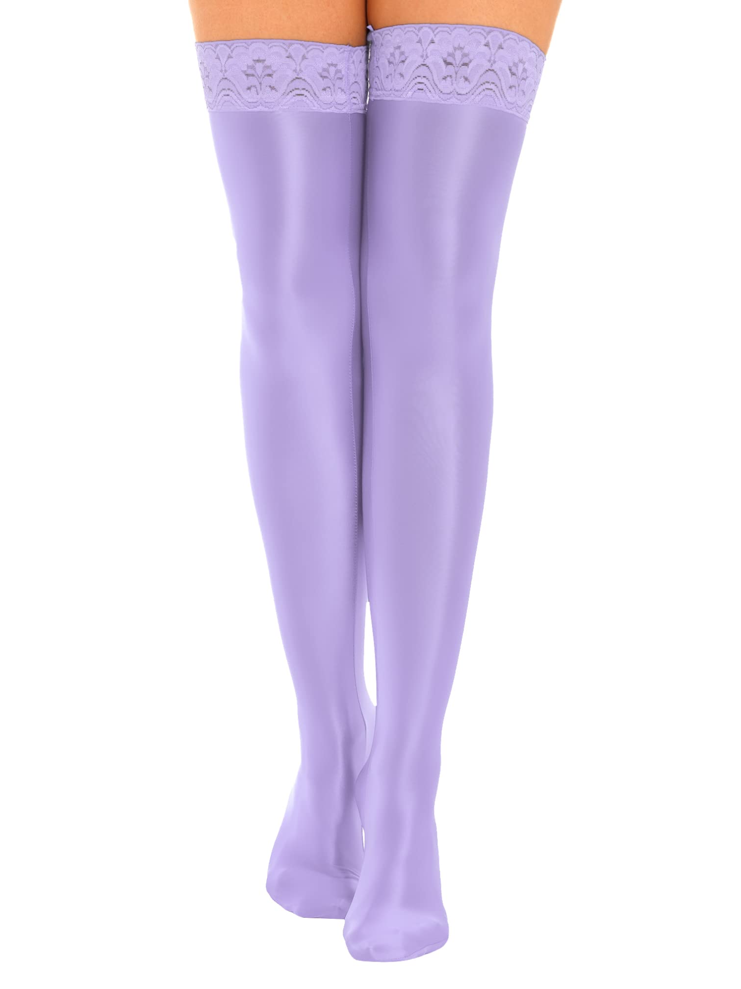 iiniim Women's Silk Thigh High Socks - Ultra Thin Over The Knee Stockings with Lace Trim - Elegant & Comfortable Tights for Party, Date Night or Daily Wear