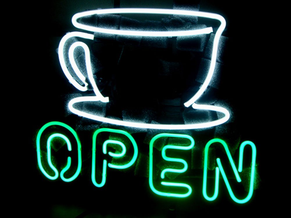Vintage Coffee Shop Open Neon Sign - Real LED Beer Bar Sign for Storefront Display | Perfect for Cafes, Pubs & Retro Decor
