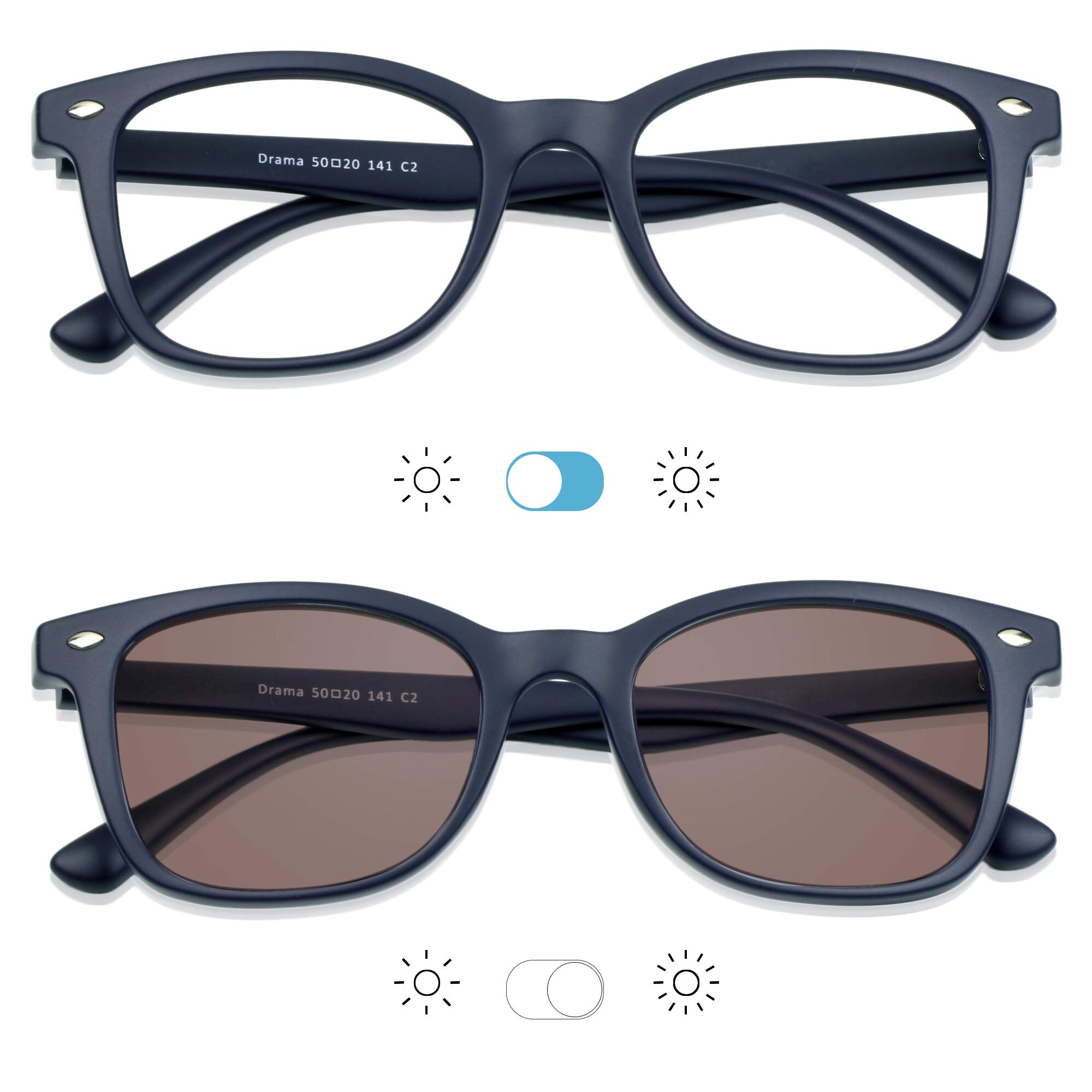 YEIN Blue Light Blocking Glasses - Photochromic Brown Sunglasses for Women & Men | Anti-Eyestrain Computer & Reading Glasses | Perfect for Office Work, Gaming & Screen Time
