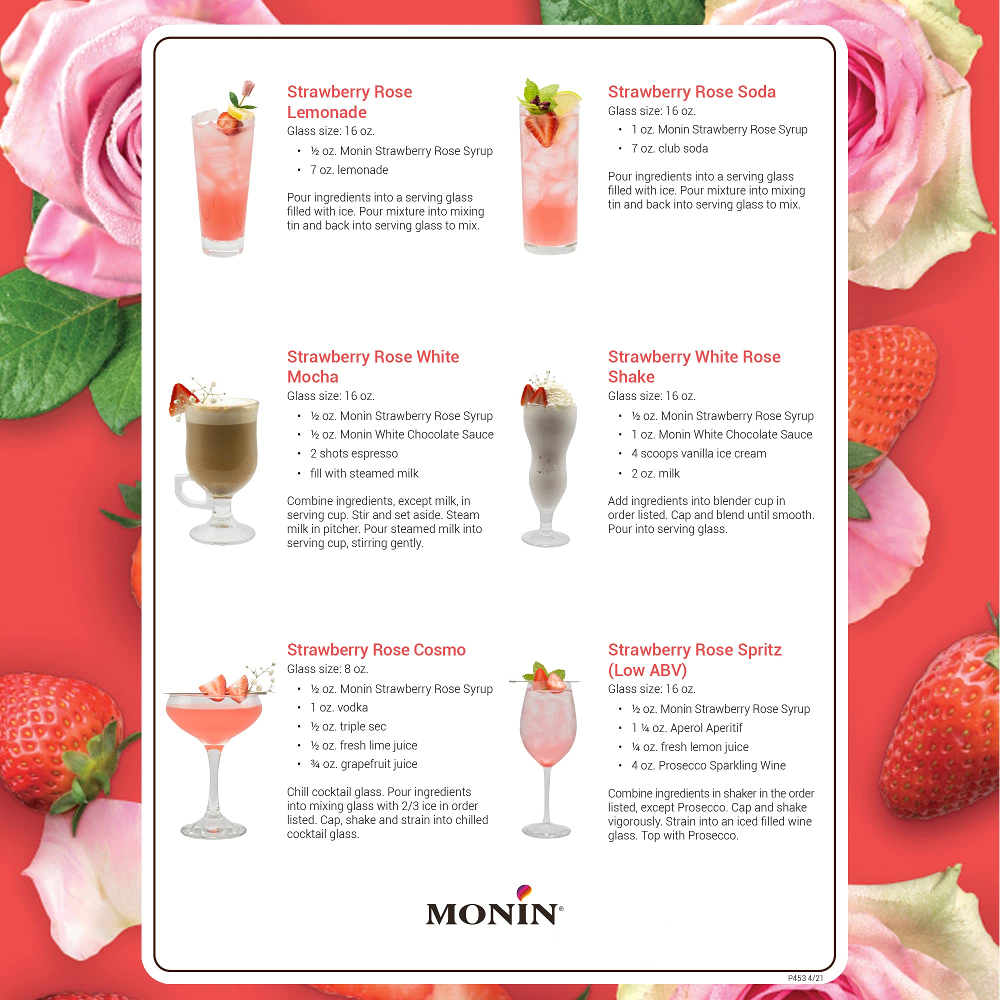Monin Strawberry Rose Syrup - Natural Flavoring for Coffee, Lattes, Teas, Cocktails & More | 1L Bottle | Perfect for Home Barista, Cafe Drinks & Cocktail Mixing
