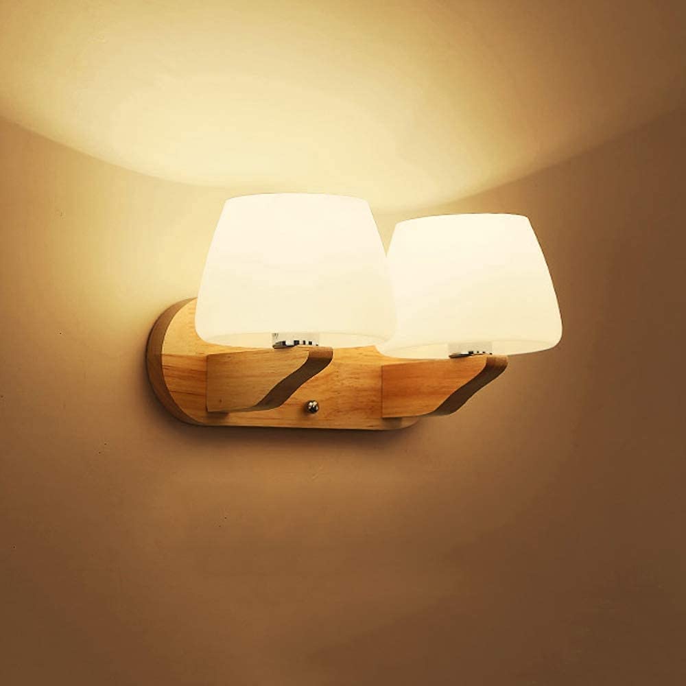 Modern LED Solid Wood Wall Lamp - European Creative Glass Bedside Light for Bedroom, Bathroom & Corridor | Industrial Style Wooden Wall Light with Mirror Headlight for Home Decoration | Perfect for Aisle, Hallway & Ambient Lighting