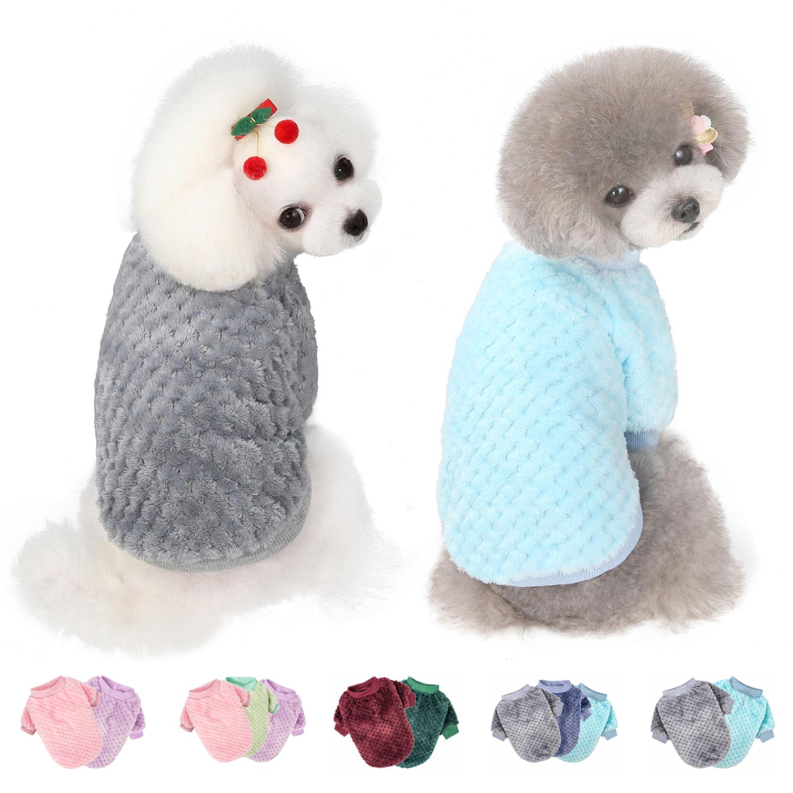 2 Pack Warm Soft Flannel Dog Sweaters for Small & Medium Dogs or Cats - Cozy Pet Clothes for Winter, Dog Shirt Coat Jacket (X-Large, Grey + Sky Blue) | Perfect for Indoor & Outdoor Use, Daily Walks, and Cold Weather Protection