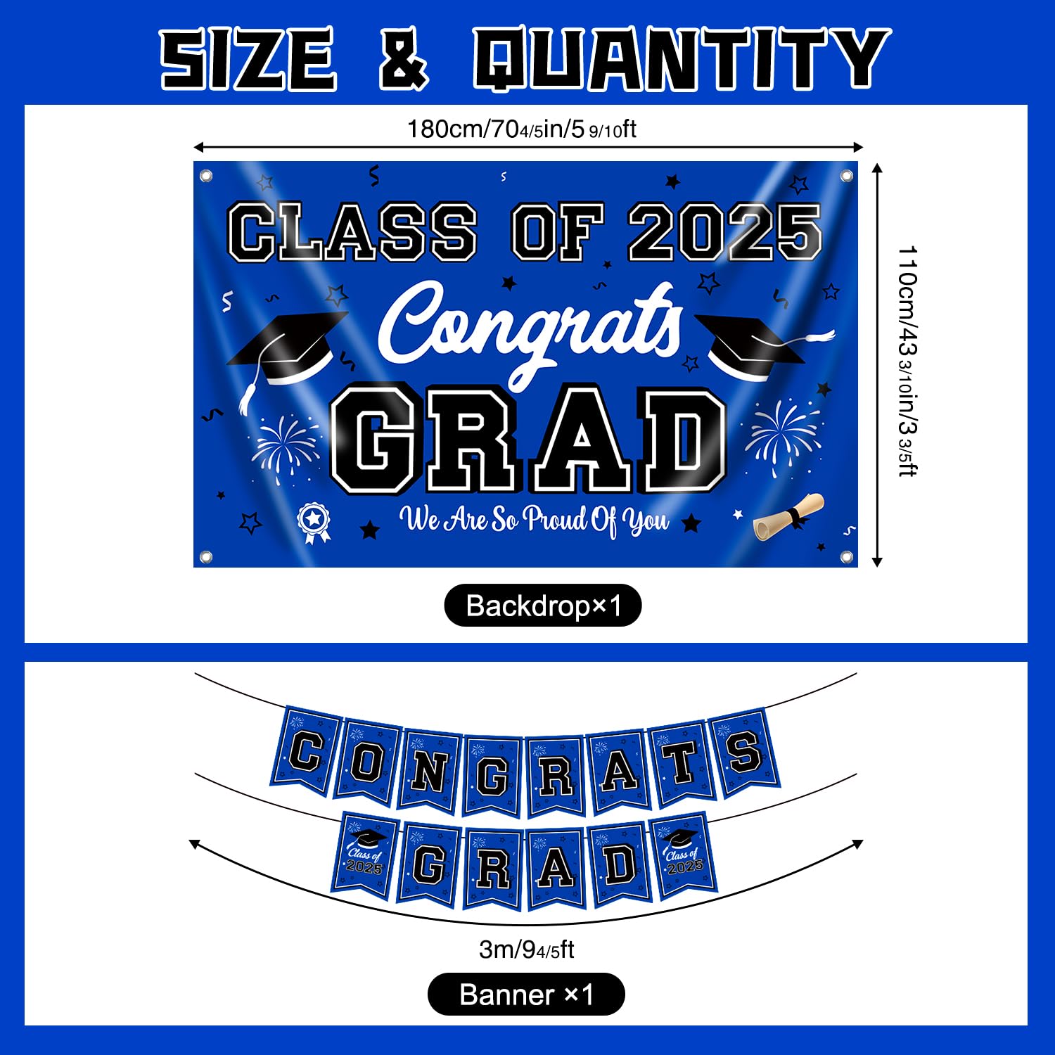Class of 2025 Graduation Decorations Set - Blue Graduation Party Supplies with Congrats Grad Banner, Backdrop & Balloons | Perfect for High School & College Graduation Ceremonies, Commencement Parties & Photo Booths