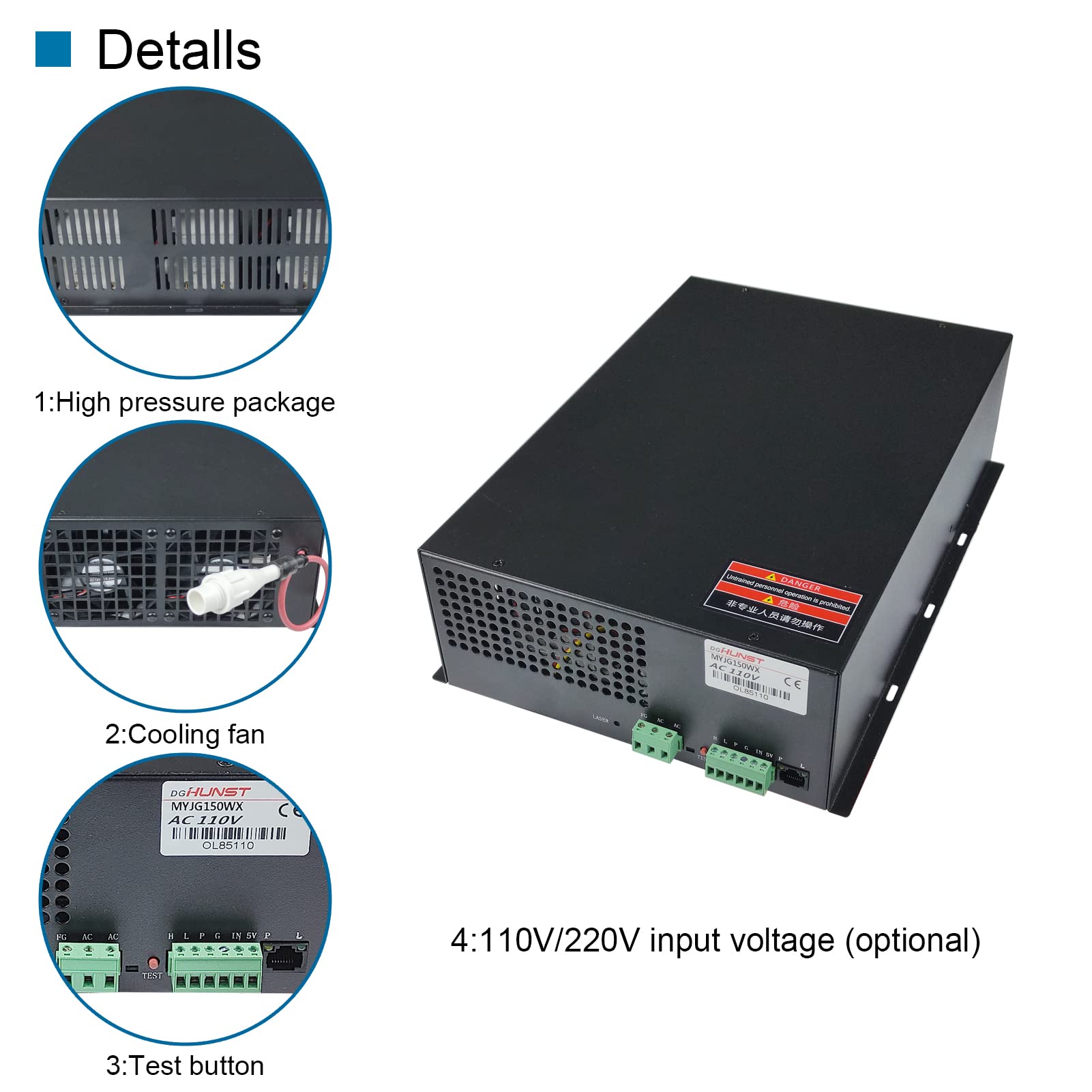 130W CO2 Laser Power Supply for 130W 150W Laser Tube - Compatible with Laser Cutting Machines MYJG-150 - Ideal for DIY Projects, Metal Engraving & Wood Cutting