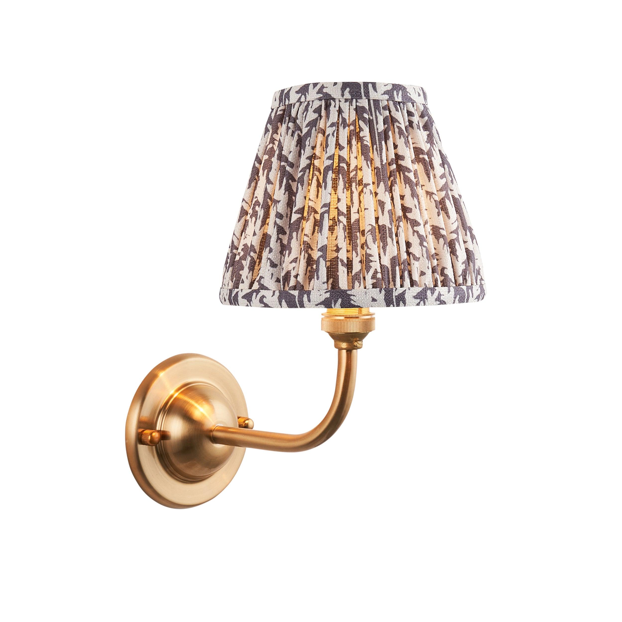 Brass Wall Light with Dome Arc Design & Leaf Accents - 16cm Pearl Grey Shade - Perfect for Bedroom, Living Room, and Hallway Lighting Decor