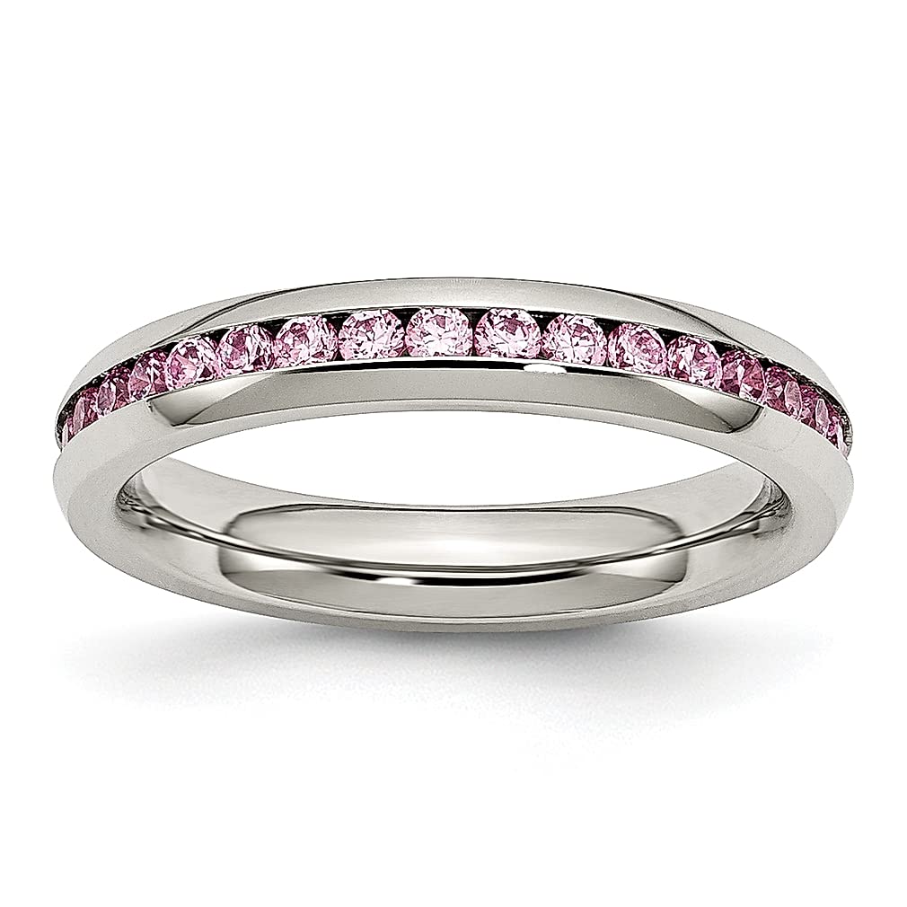 ICE CARATS 4mm October Birthstone Ring - Pink Cubic Zirconia Stainless Steel Fashion Jewelry for Women | Elegant Gift for Her, Anniversary, Birthday & Special Occasions