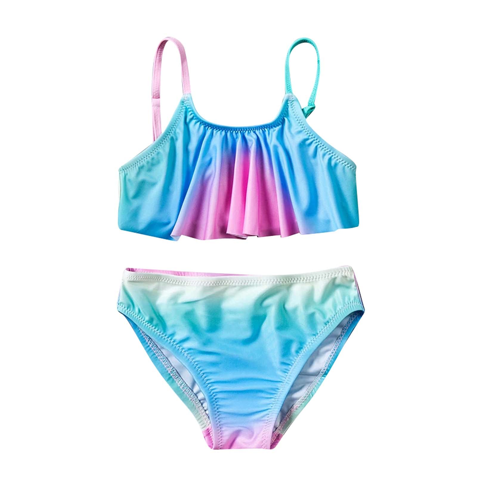 Two-Piece Back Print Crisscross Floral Leopard Print Summer Swimsuit for Girls - Cute Bikini Set for Beach, Pool & Vacation