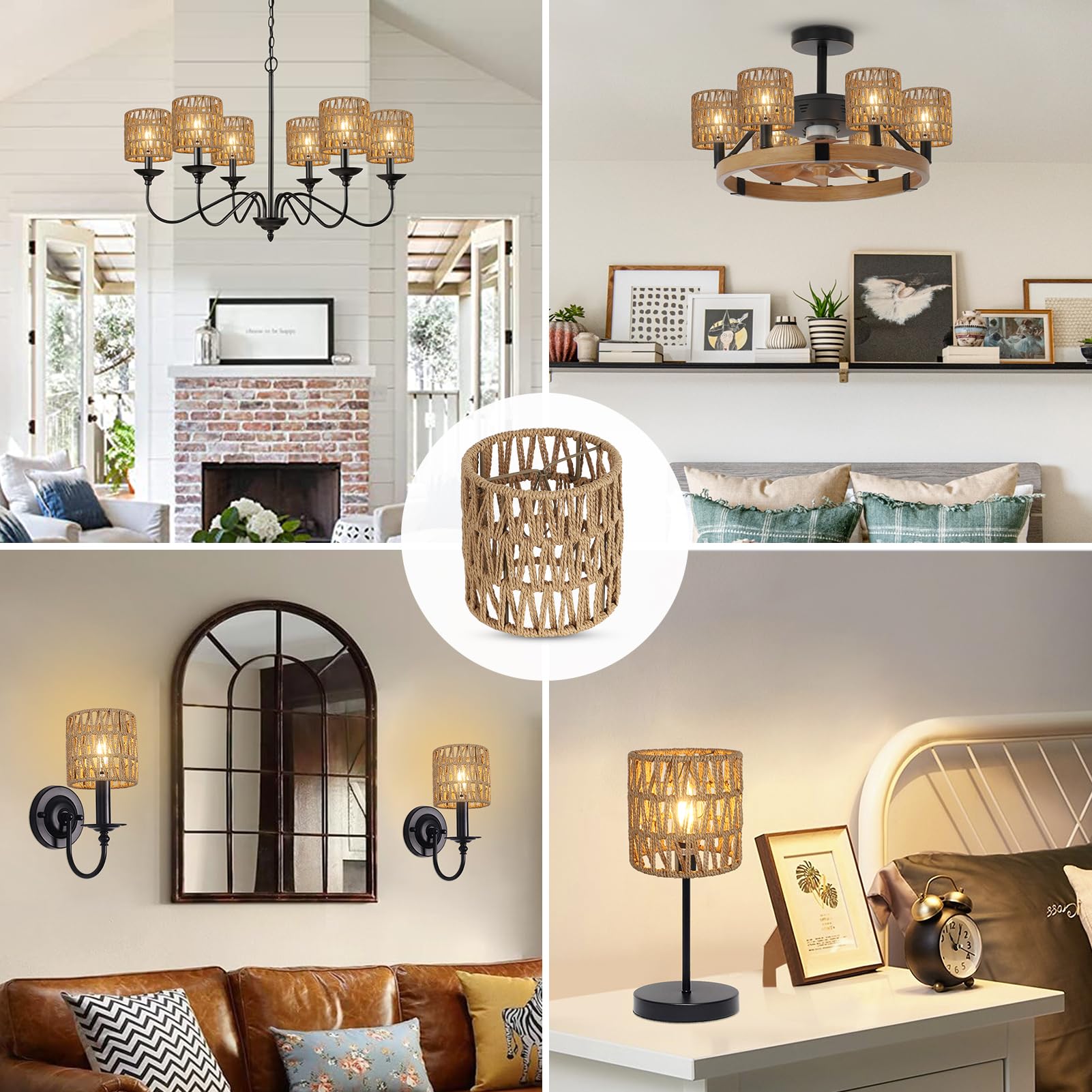 6-Pack Small Rattan Lamp Shades - 5.1x5.1 Inch Boho Clip-On Chandelier Shades, Mini Cylinder Woven Lampshade Replacement for Floor Lamps, Pendant Lights & Wall Sconces - Perfect for Living Room, Bedroom & Boho Home Decor