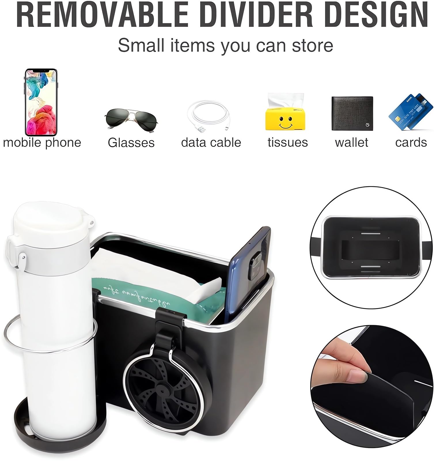 2024 Universal Car Armrest Storage Box Organizer - 2 Cup Holders, Center Console with Tissue Box Holder, Black Car Seat Organizer for Sedans & SUVs | Perfect for Road Trips, Commuting & Family Travel
