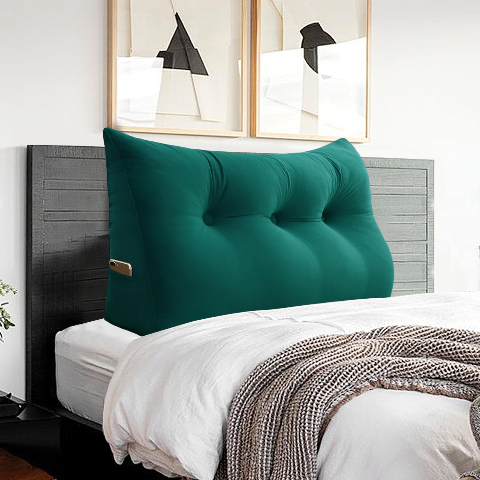 **BNCKTRD XXL Wedge Pillow for Bed - Velvet Triangle Reading & Back Support Cushion, Perfect for Sitting Up in Bed, Daybeds, Couches & Dorm Rooms - Twin Size, Cyan**    *(Ideal for reading, lounging, watching TV, or relaxing in bed, couch, or daybed - provides ergonomic back support and comfort.)*