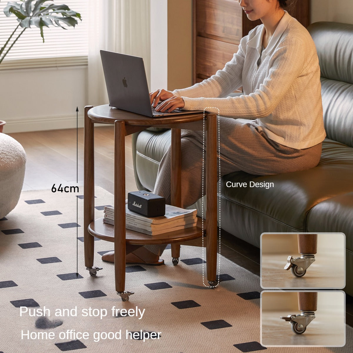 Black Walnut Solid Wood Round Side Table - Natural Wood End Table for Living Room, Bedroom, or Office - Perfect for Coffee, Books, and Decor
