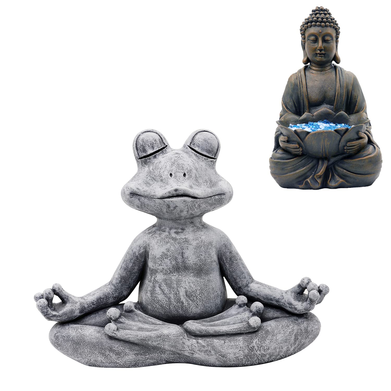 Goodeco Yoga Frog & Lotus Buddha Statue - Handcrafted Zen Decor for Home, Office & Meditation | Perfect Gift for Women, Mom, Birthday, Housewarming & Yoga Lovers | Serene Decor for Living Room, Bedroom or Garden