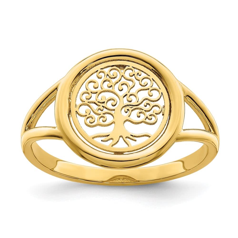 14K Yellow Gold Tree of Life Circle Ring - Size 7 - Elegant Spiritual Jewelry for Women, Perfect for Weddings, Anniversaries & Everyday Wear