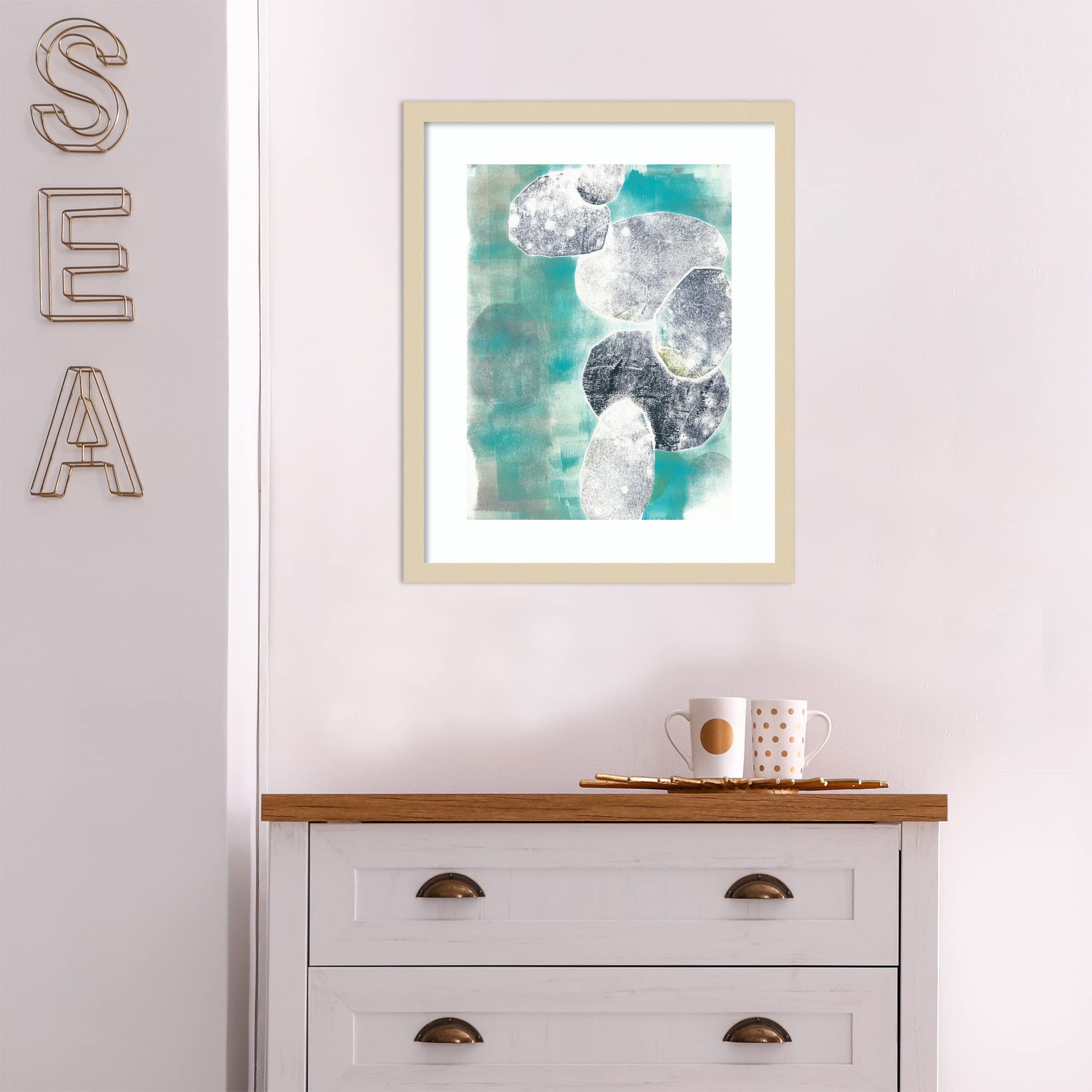 Amanti Art Framed Wall Art Print 21x17 - Abstract Descending Orbs II by Jennifer Goldberger | Modern Contemporary Home Decor | Small Poster Painting for Living Room, Bedroom, Bathroom | Perfect for Office, Dining Room & Hallway Decor