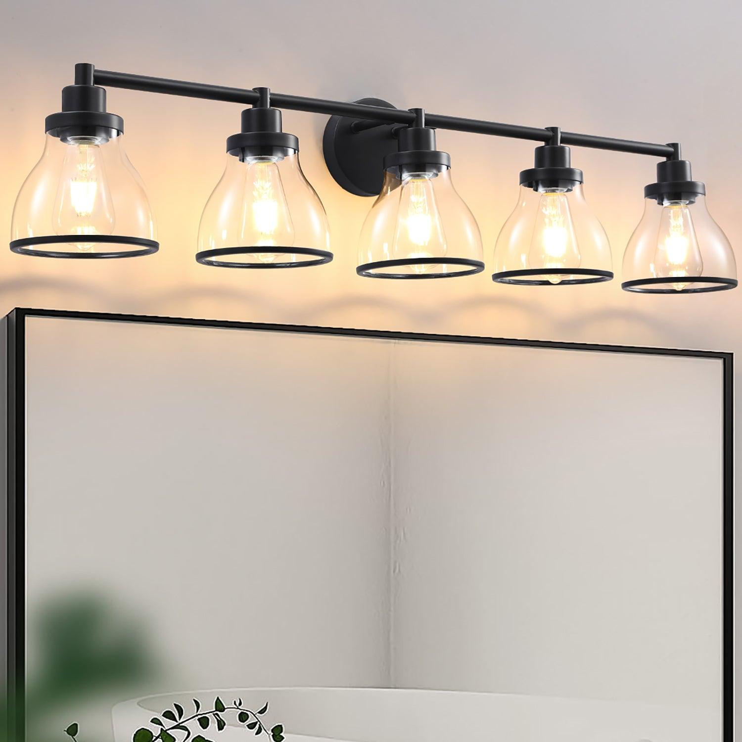 Hermosa Modern 5-Light Bathroom Vanity Light Fixture - Polished Nickel & Black Finish - Perfect for Master Bath, Powder Room & Spa-Inspired Decor