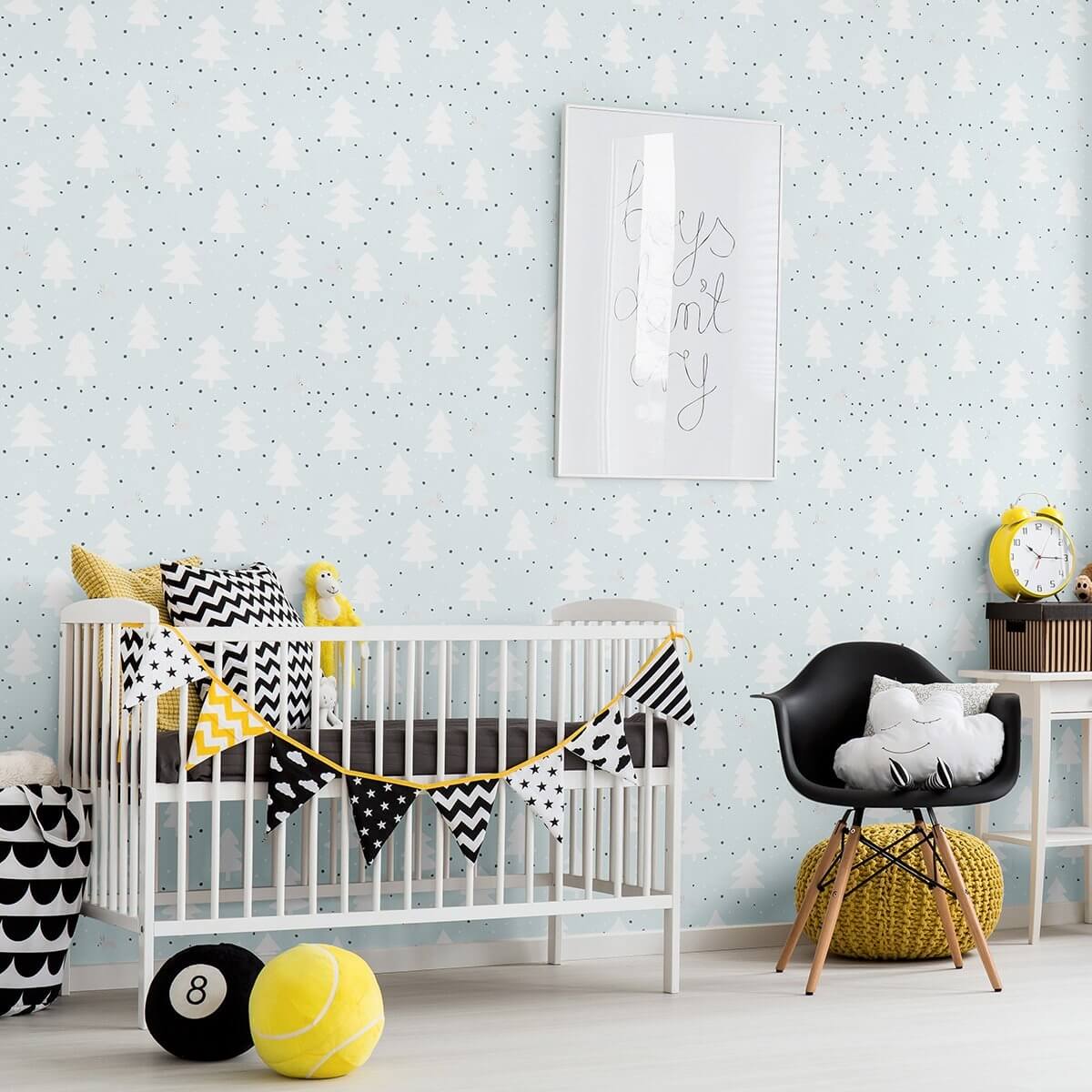 White and Charcoal Forest Baby Peel and Stick Removable Wallpaper 7776 - Self-Adhesive Nursery Wall Decor for Kids Room & Nursery - Perfect for Bedrooms, Playrooms and Baby Shower Gifts