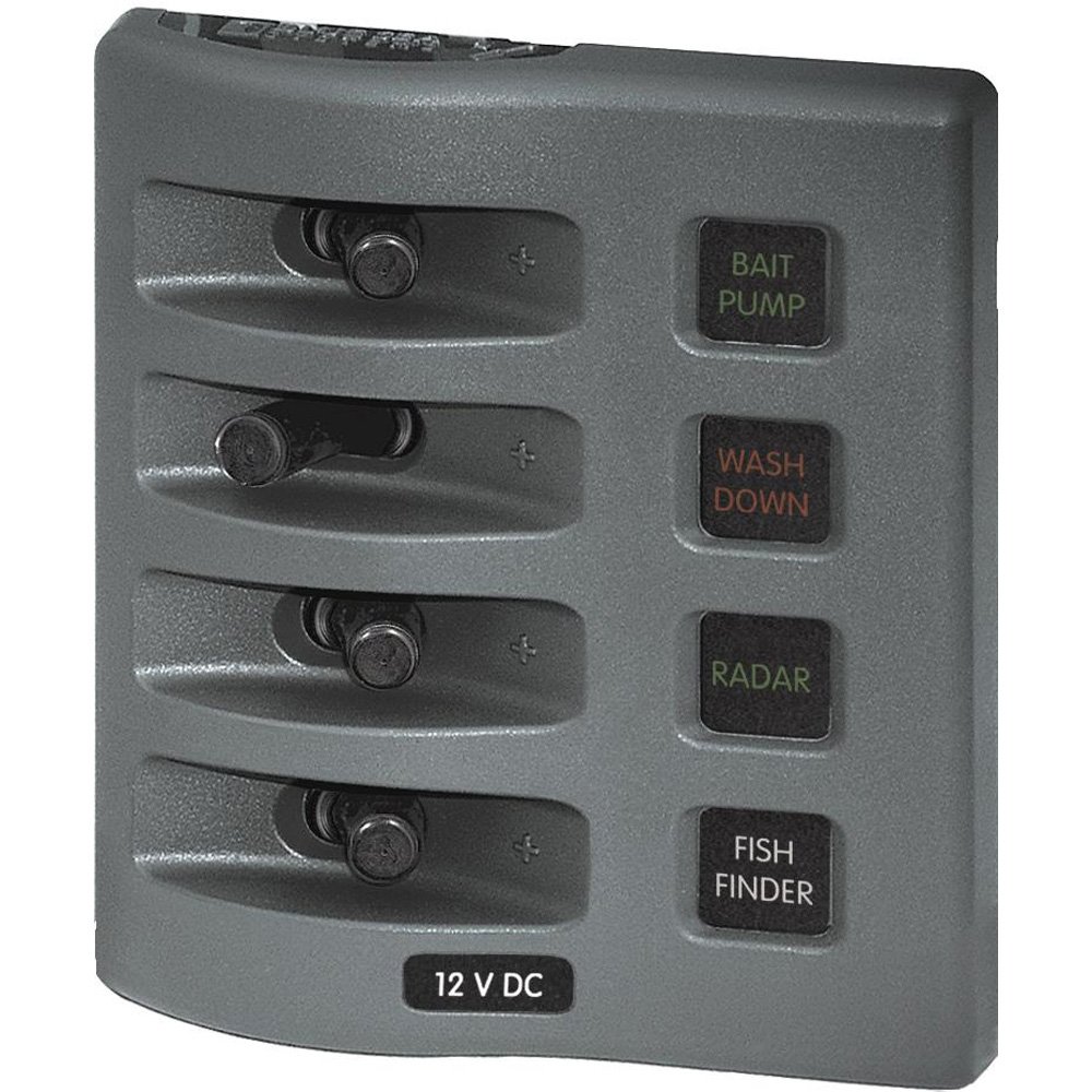 Blue Sea 4304 WeatherDeck Water Resistant Fuse Panel - 4 Position - Grey for Marine & RV Electrical Systems | Waterproof Circuit Protection for Boats, Yachts, Campers