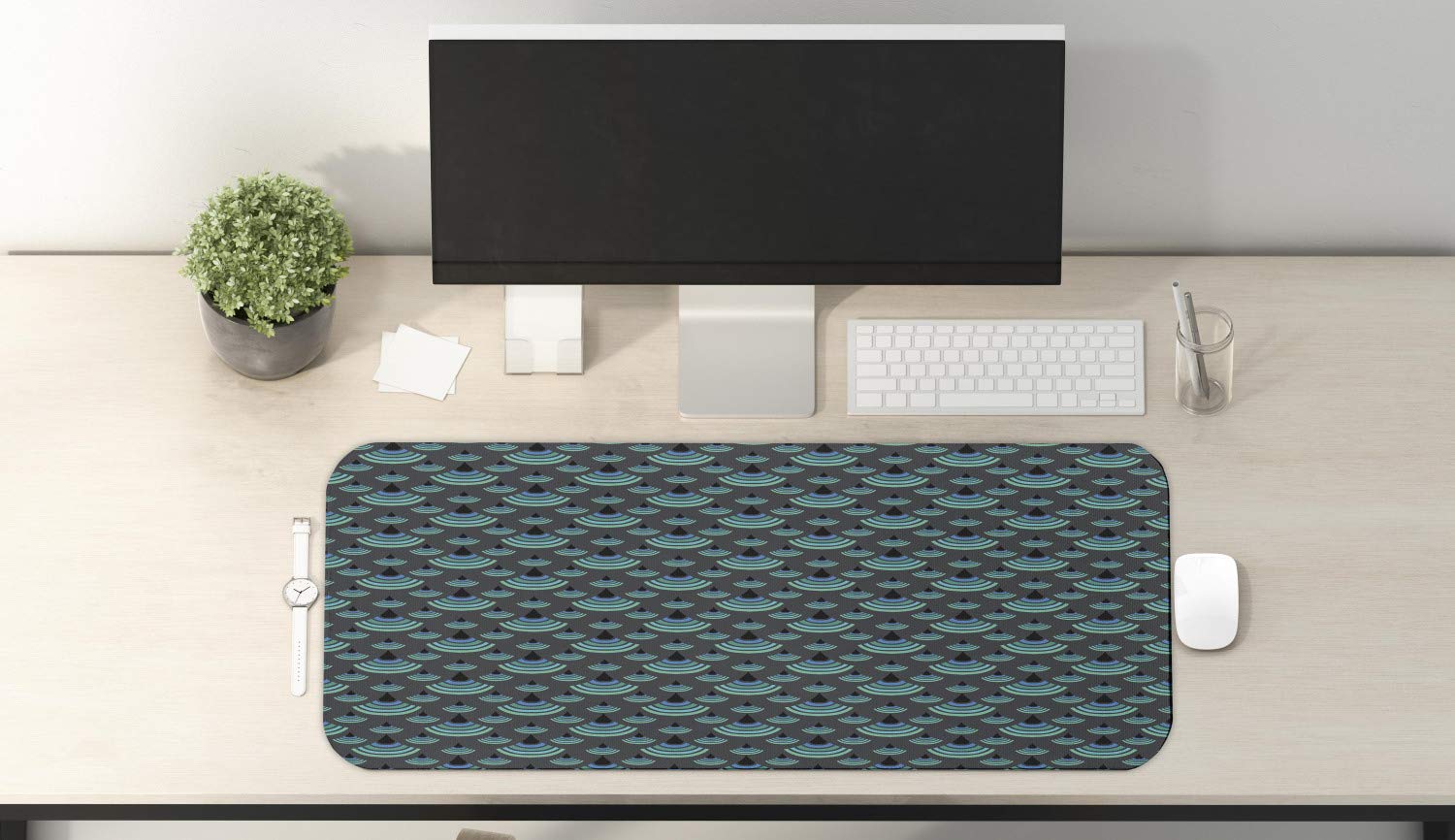 Ambesonne Geometric Gaming Mouse Pad - Vintage Trippy Japanese Print, Non-Slip Rubber Base, Large 31