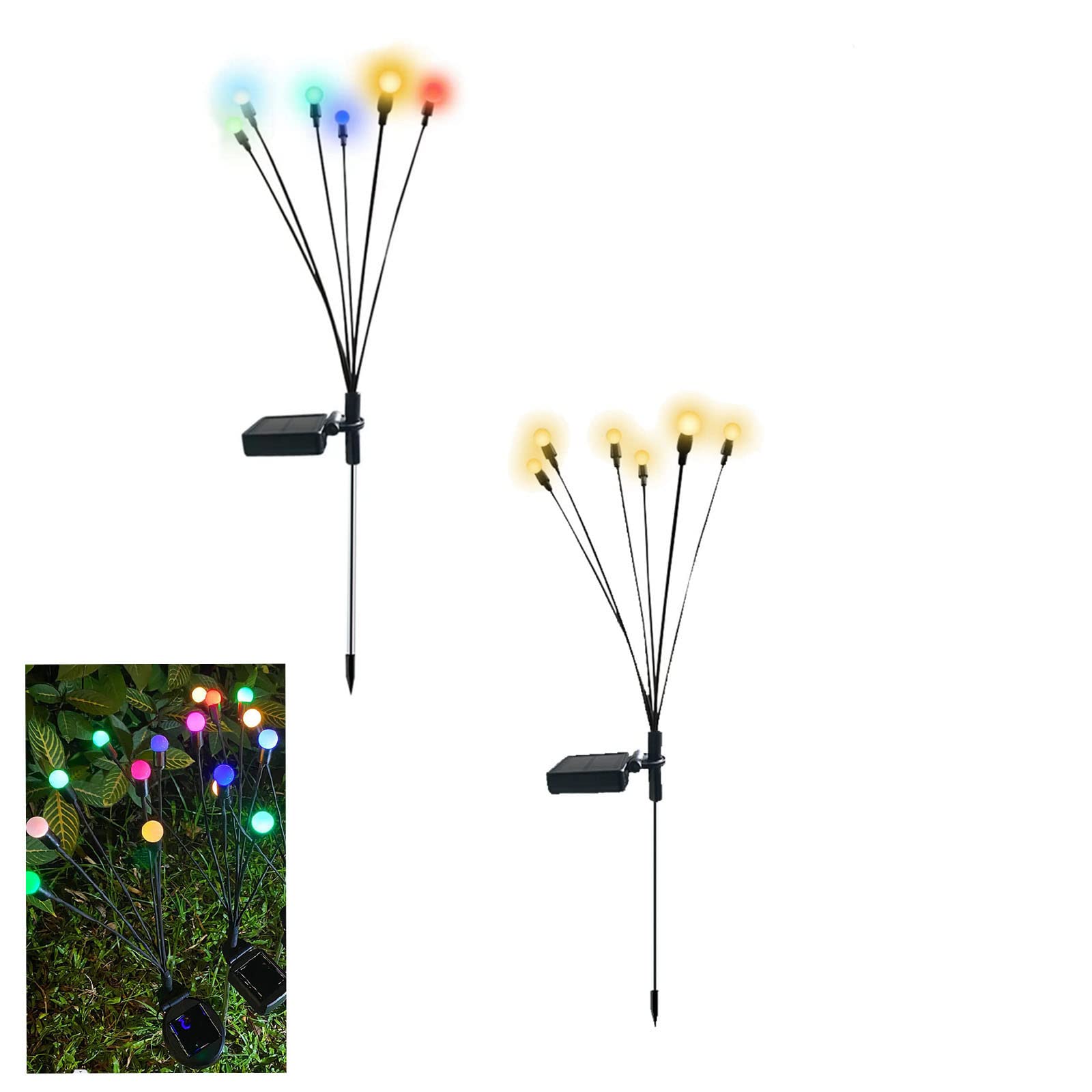 Solar Powered Firefly Lights Outdoor Waterproof - White & Colorful LED Garden Lights with Wind Swaying Effect | Weatherproof Solar Starburst Lights for Patio, Yard, Pathway & Landscape Decoration