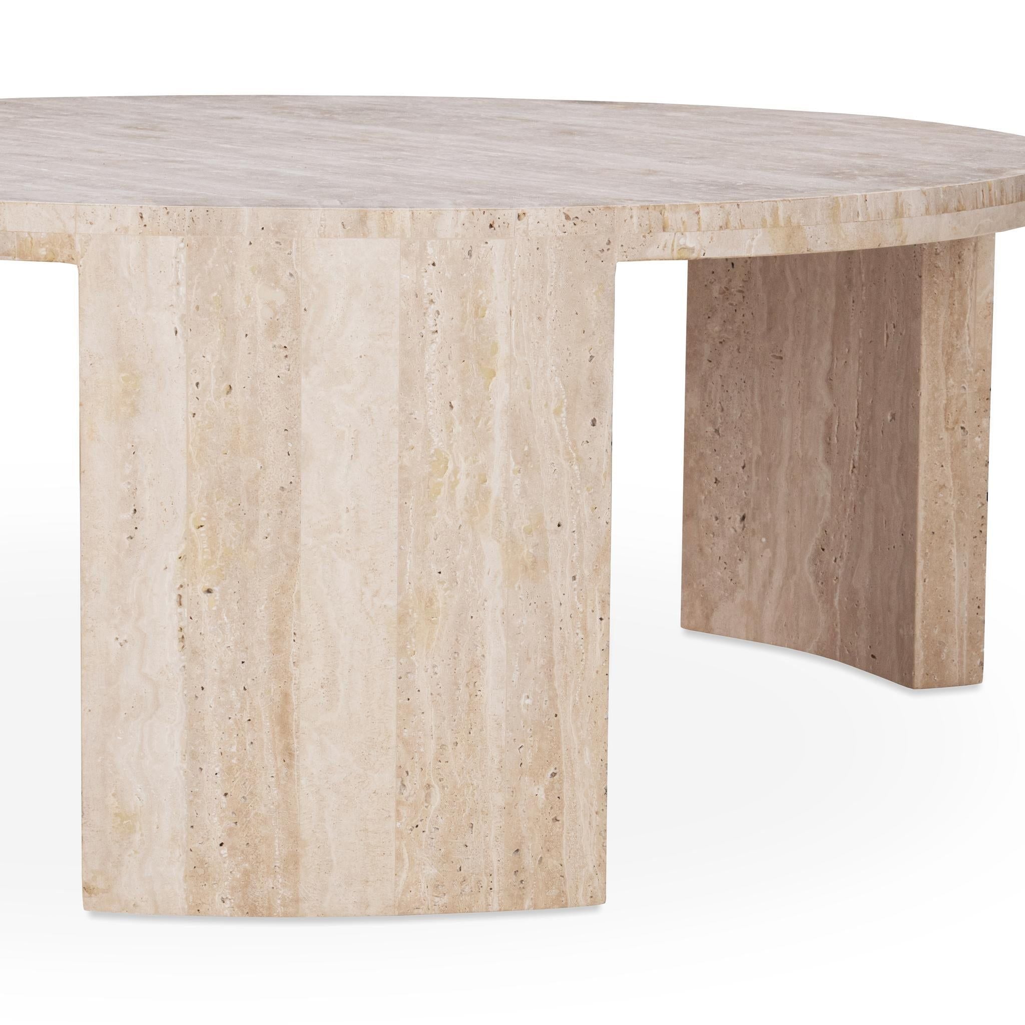 Dune Travertine Round Table - Natural Stone Dining Table for Indoor & Outdoor Use - Perfect for Patio, Garden, and Dining Room Decor