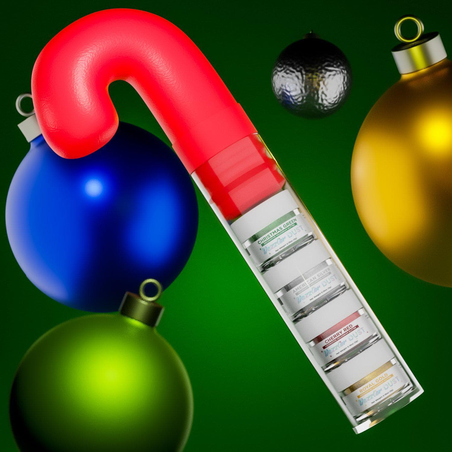 Christmas Candy Cane Dazzler Dust Combo Pack - 4 Piece Set for Holiday Baking, Party Decorations & Festive Treats