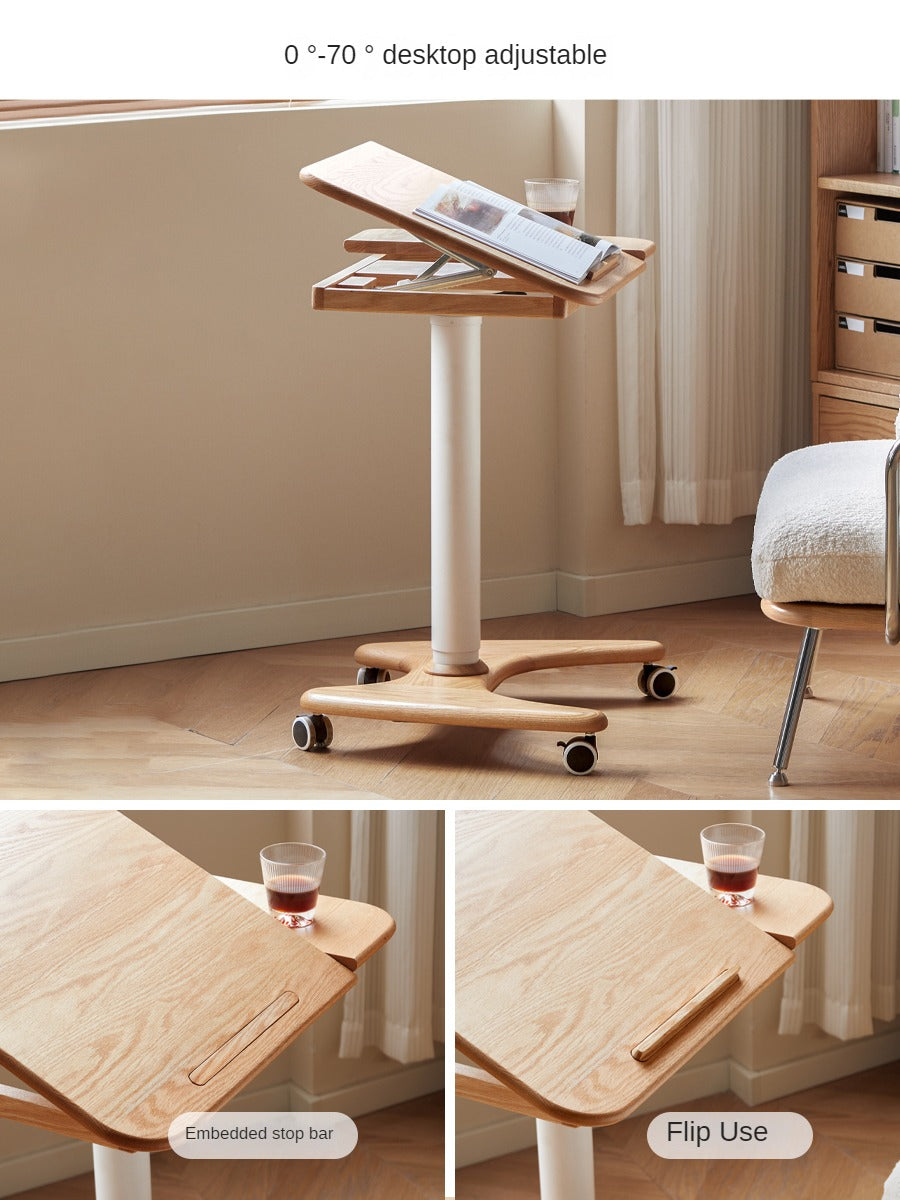 Solid Oak & Ash Wood Adjustable Height Standing Desk - Ergonomic Mobile Workstation for Home Office, Study & Workspace