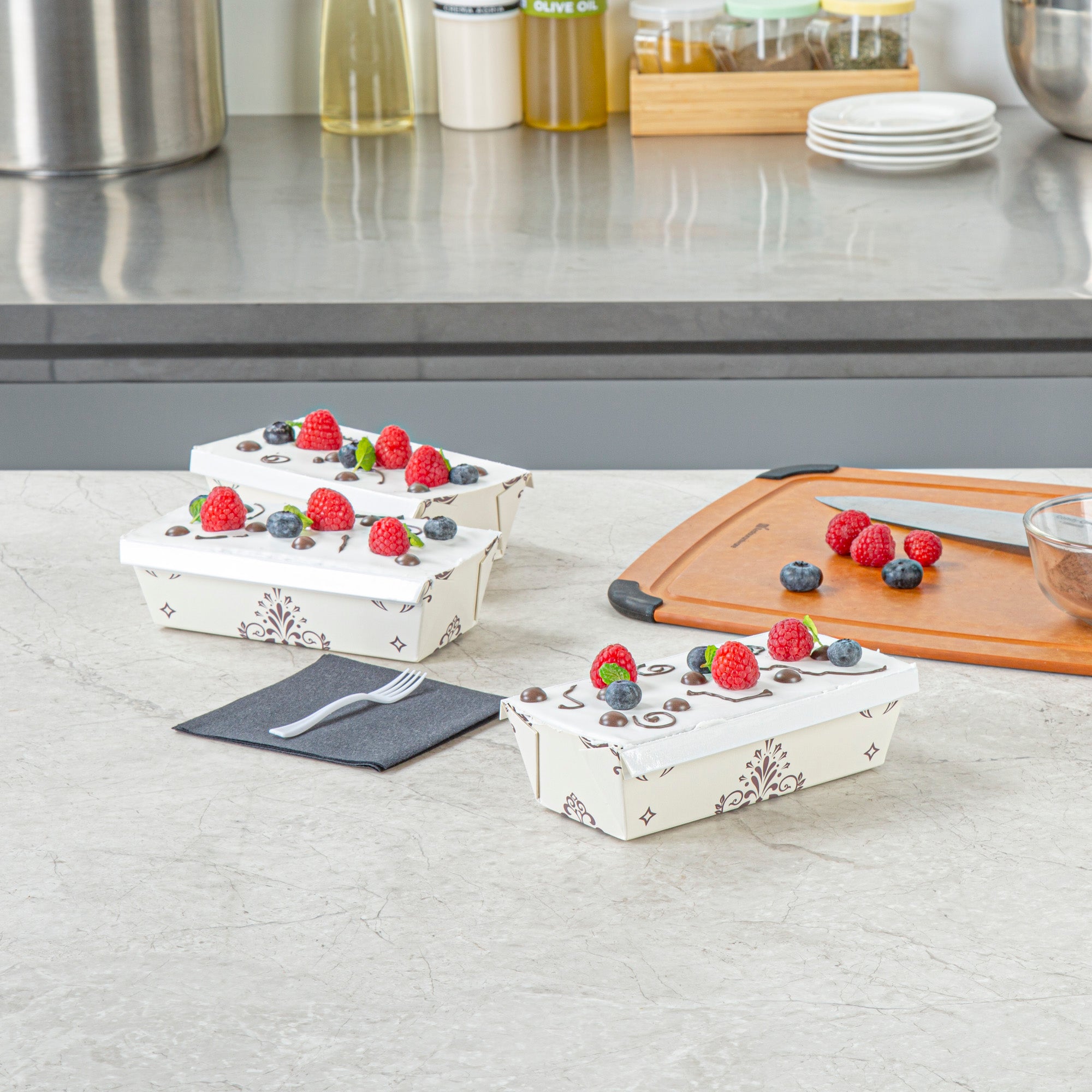 Bake Tek 13 oz Beige Vintage Floral Greaseproof Paper Loaf Pans - 7 x 3.25 x 2 Inches - Pack of 100 - Perfect for Homemade Bread, Cakes & Party Treats Baking