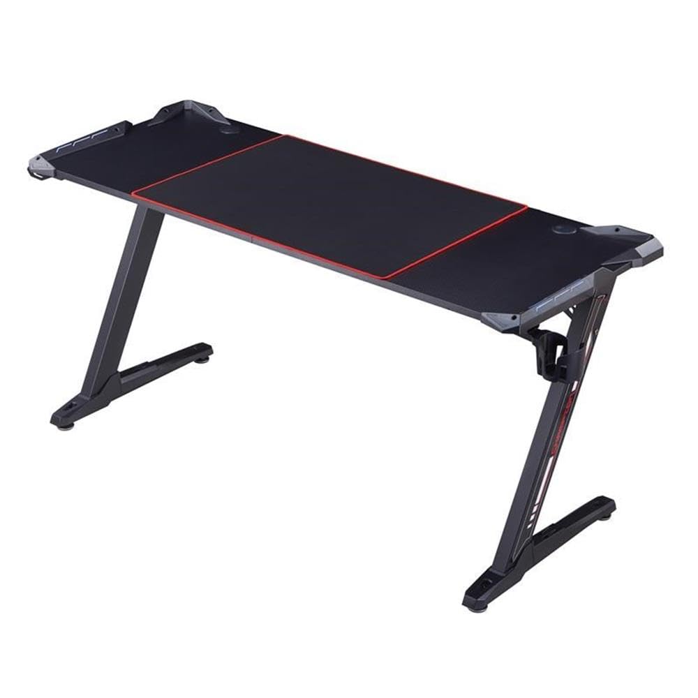 Almly Modern Black Metal Gaming Desk with Built-in Outlets & USB Ports - Ergonomic Computer Desk for Home Office & Gaming Setup