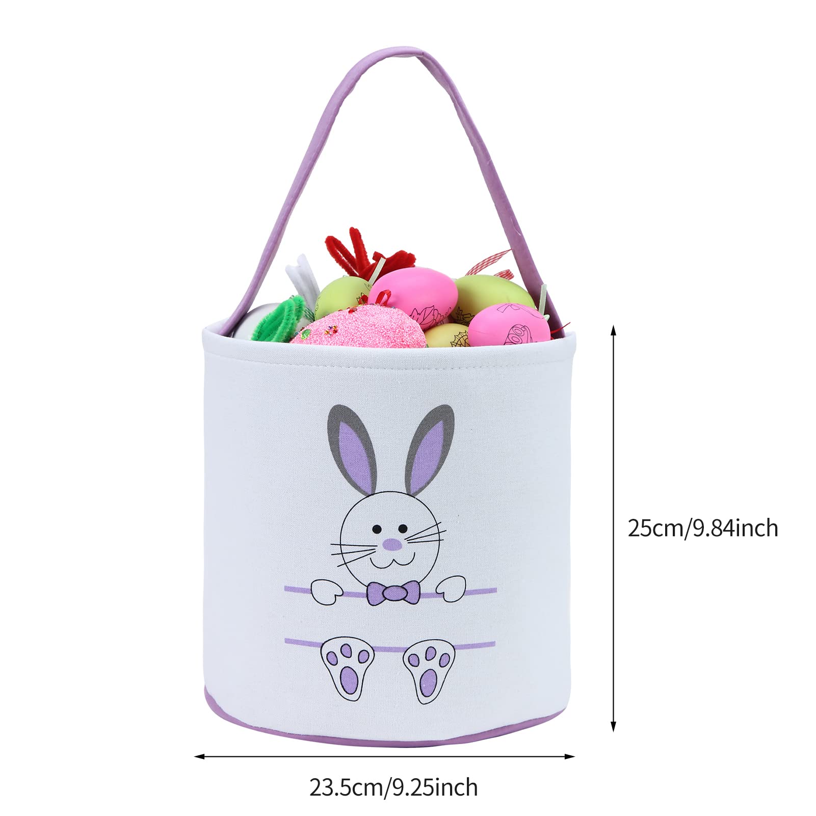 Easter Bunny Basket Egg Bags for Kids - Personalized Canvas Cotton Candy Egg Basket with Rabbit Print & Fluffy Tail - Perfect Easter Gift Bags for Egg Hunts, Party Favors, and Spring Celebrations