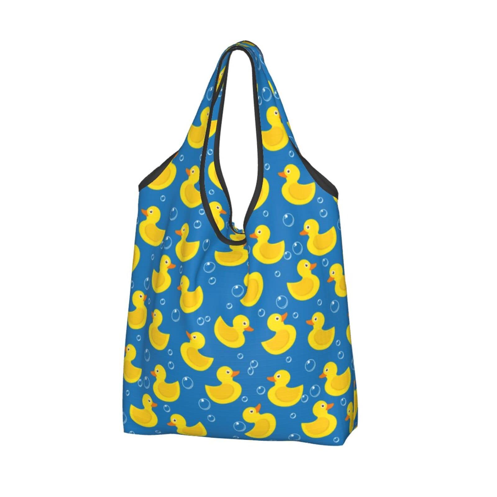 Yellow Duck & Bubble Reusable Shopping Bags - Waterproof Foldable Grocery Tote for Supermarket, Beach & Picnic - Large Eco-Friendly Shopping Bag