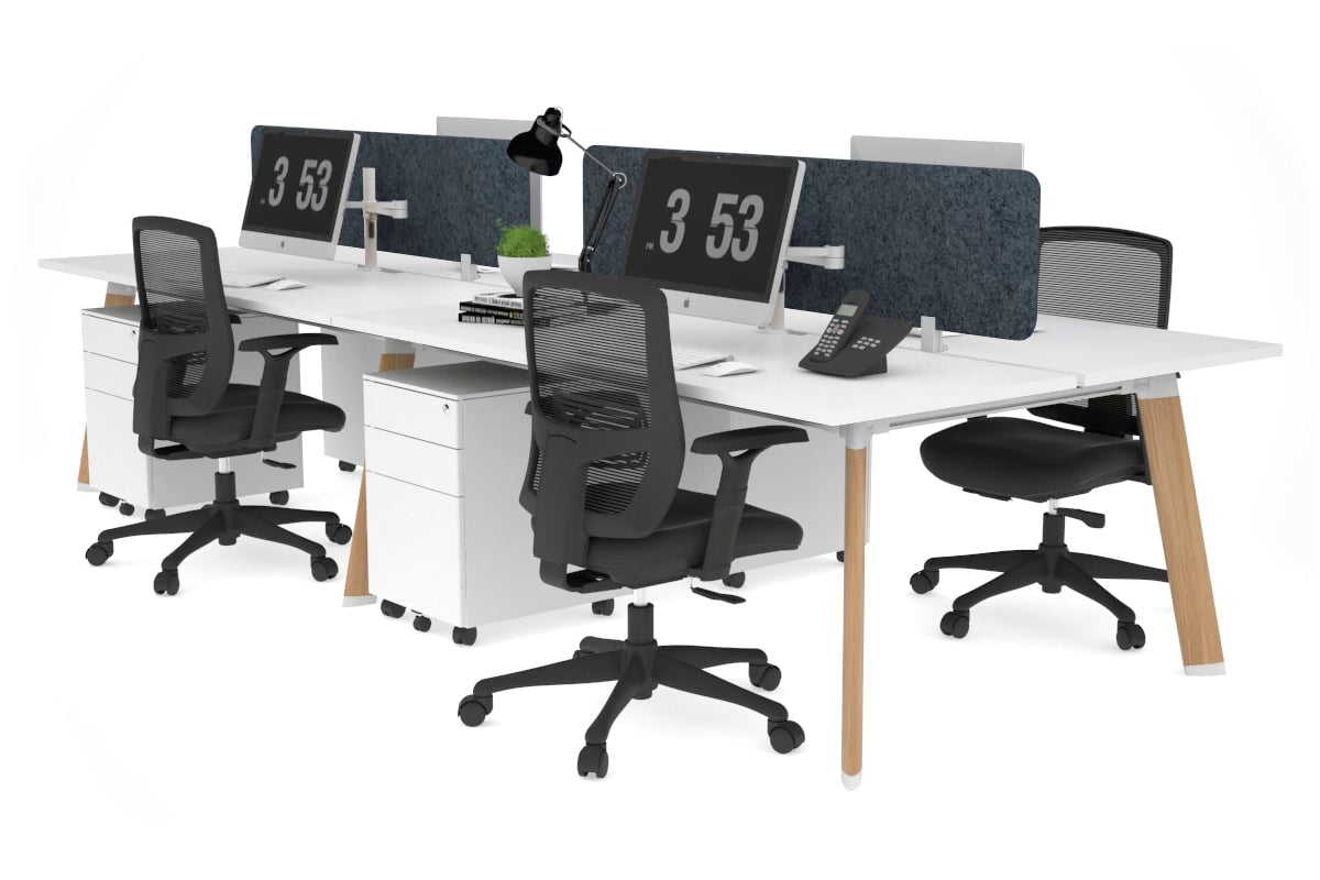 4-Person Workstation with Wood Imprint Frame - 1800L x 800W with Cable Management for Office & Home Workspace