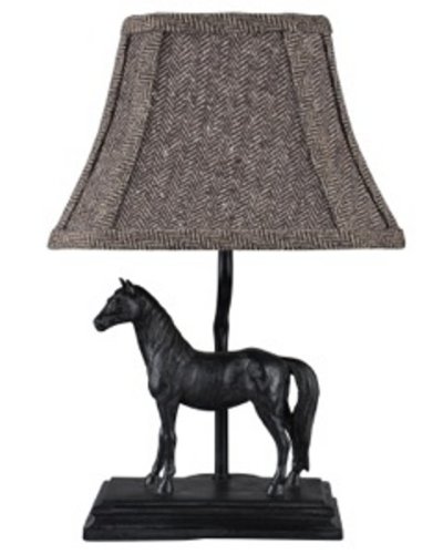 Set of 2 Black Equestrian Standing Horse Table Lamps with Tweed Fabric Shades - Classic Home Decor for Living Room, Bedroom or Office