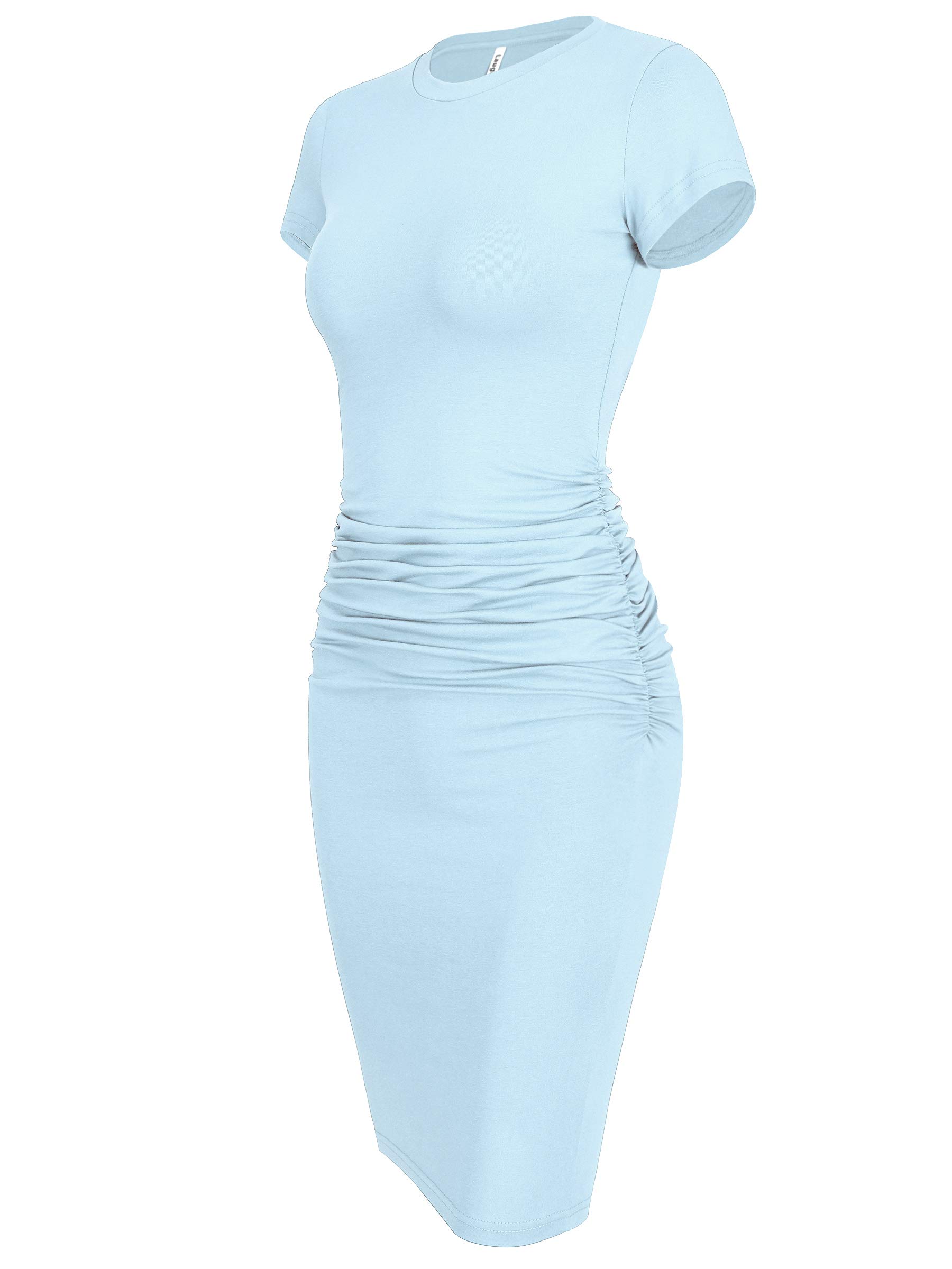 Laughido Women's Short Sleeve Ruched Bodycon Sundress - Knee Length T-Shirt Dress for Summer 2025 | Trendy Casual Outfit for Beach, Party & Daily Wear