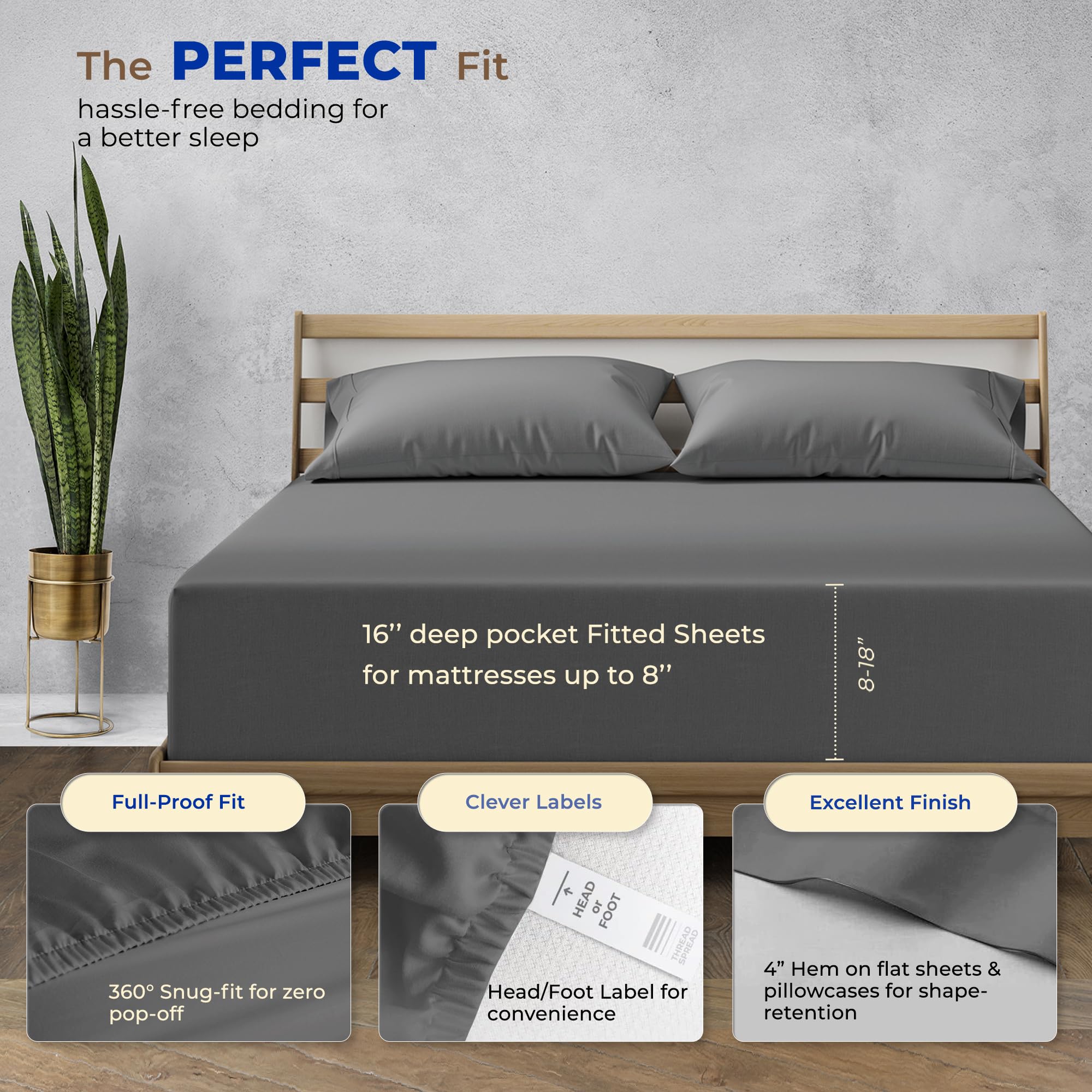 Luxury 100% Egyptian Cotton Queen Size Bed Sheets Set - 6 PC 1000 Thread Count Cooling Sateen Weave with 16
