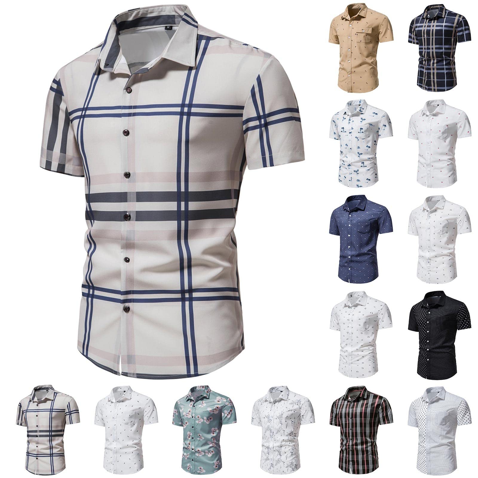 TTQVQ Men's Cotton Blend Striped Button-Down Short Sleeve Shirt - Slim Fit Casual & Work Top for Summer | Office Wear, Weekend Outings & Outdoor Activities