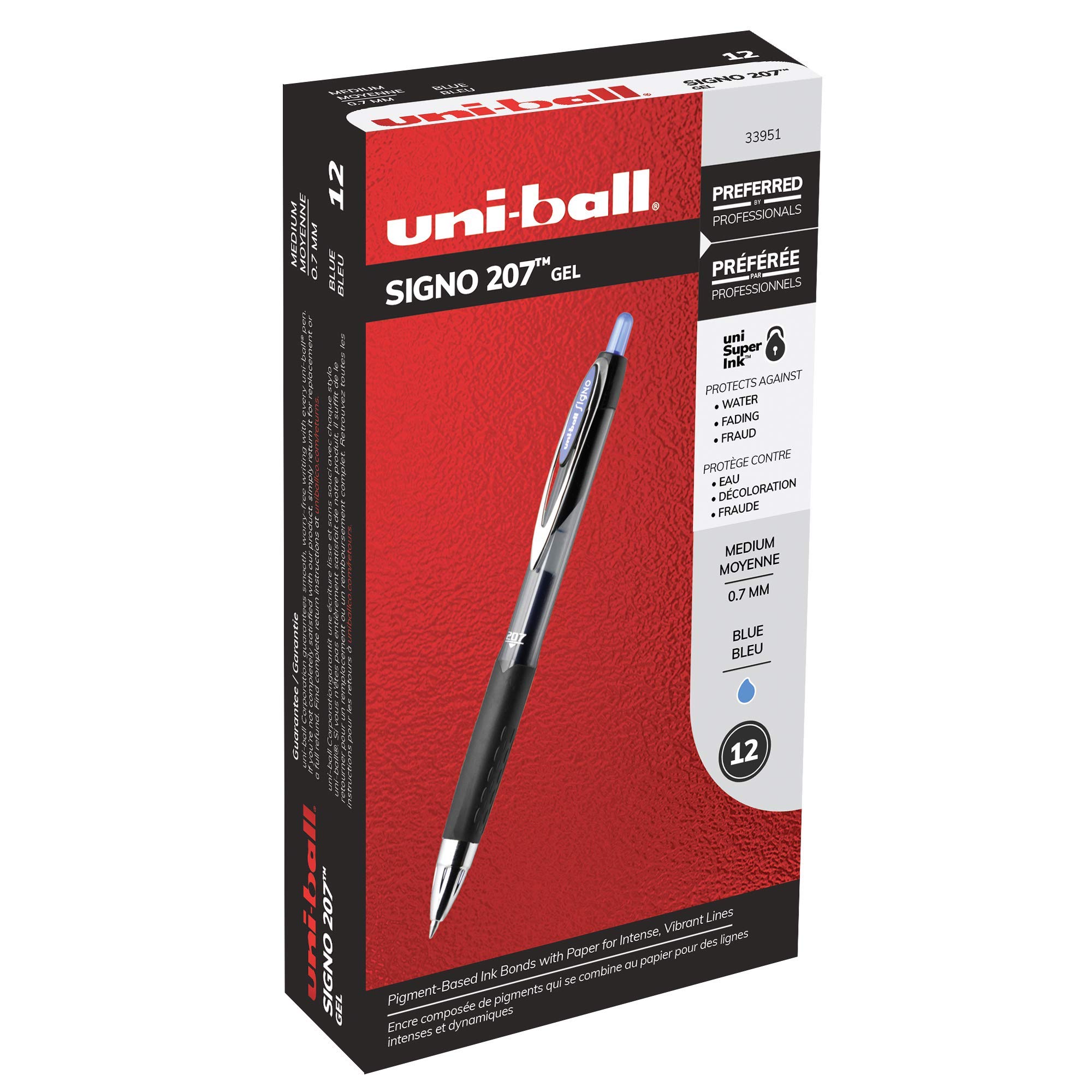 Retractable Gel Pens - Medium Point (0.7mm) Blue Ink - 12 Pack Box - Smooth Writing for Office, School & Note Taking