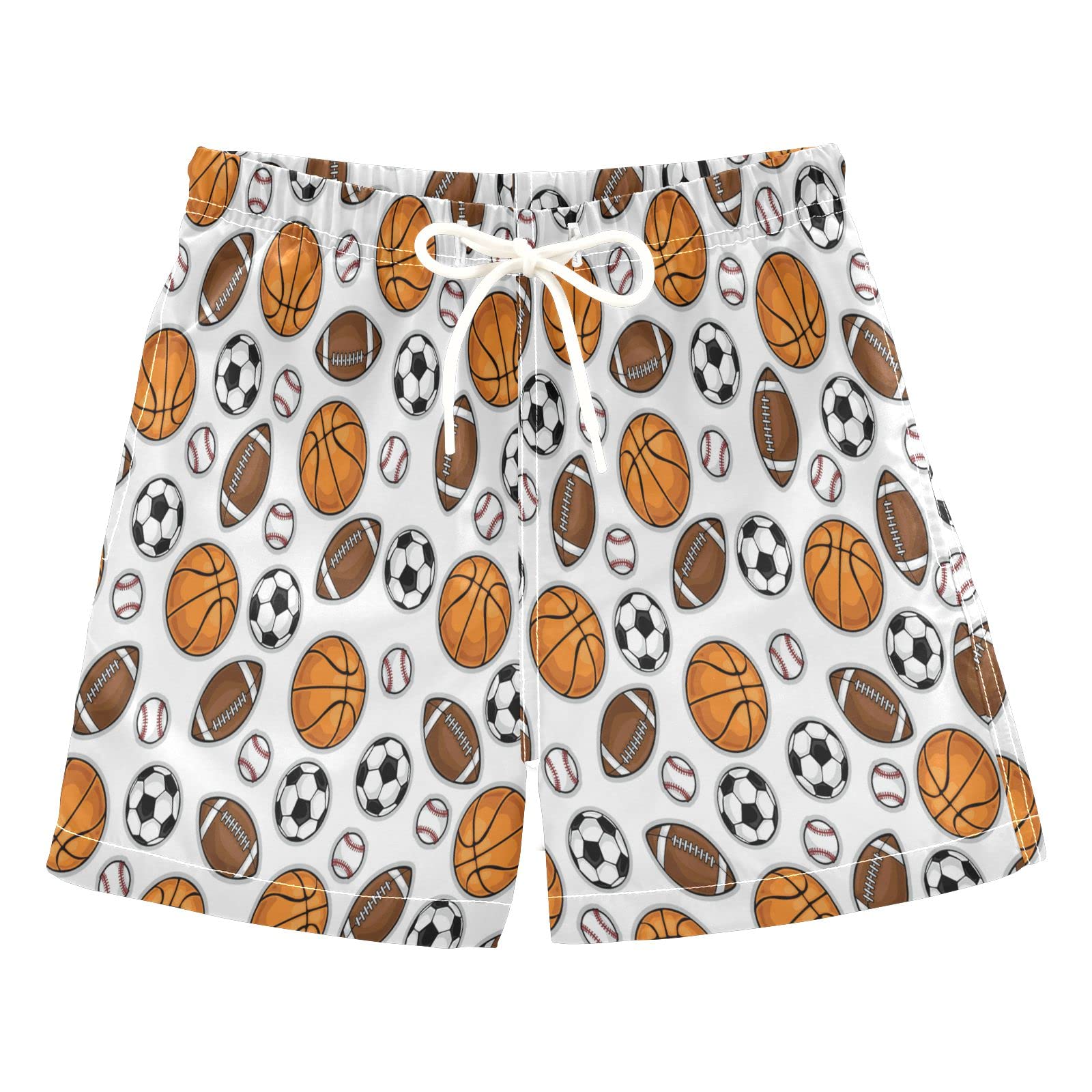 Boys' Quick-Dry Swim Trunks for Toddlers 2T - American Football, Basketball, Baseball Sports Design - Perfect for Beach, Pool, and Water Play