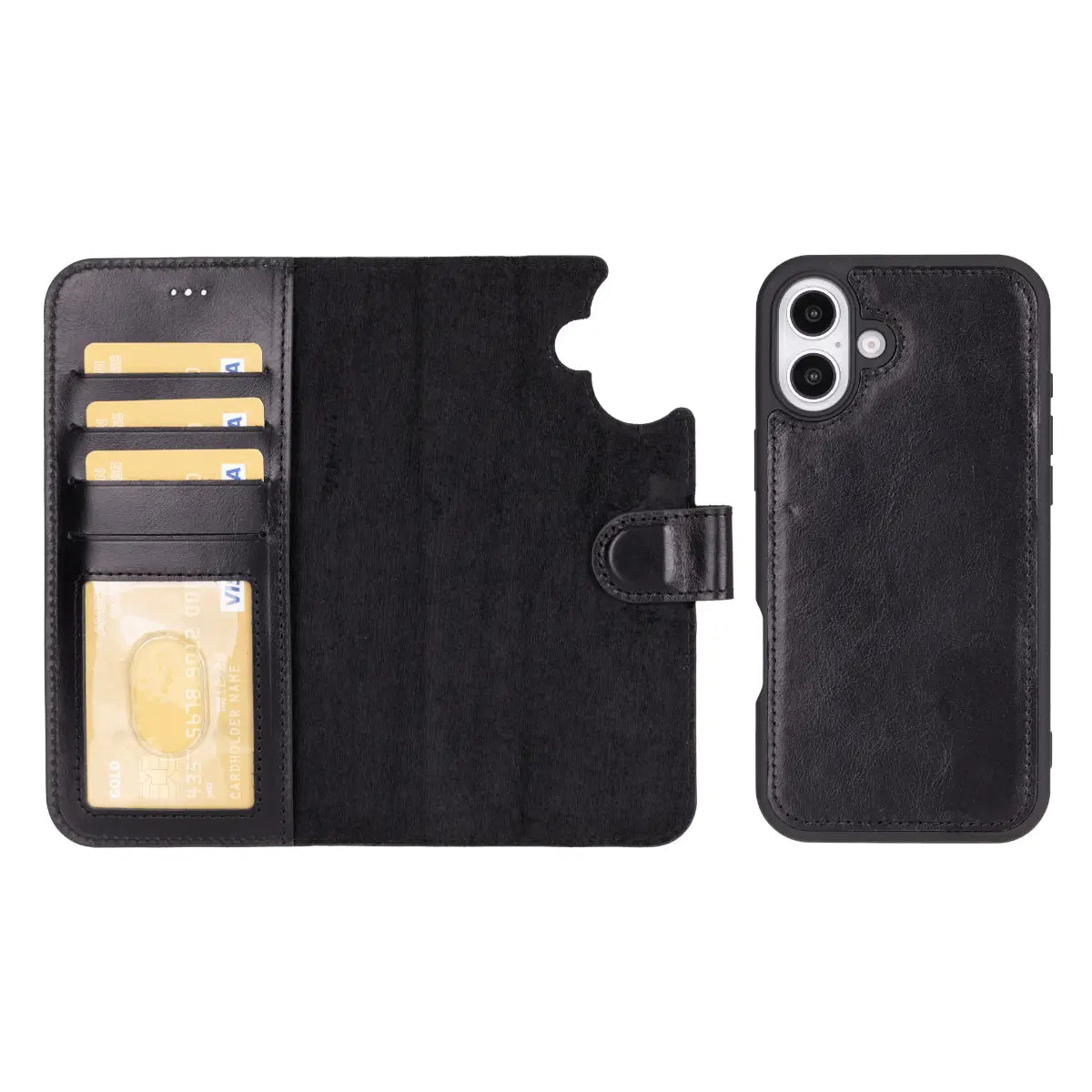 Premium Black Leather Wallet Case for iPhone 16 - Slim Protective Cover with RFID Blocking & Card Slots | Perfect for Everyday Use, Travel & Business Meetings