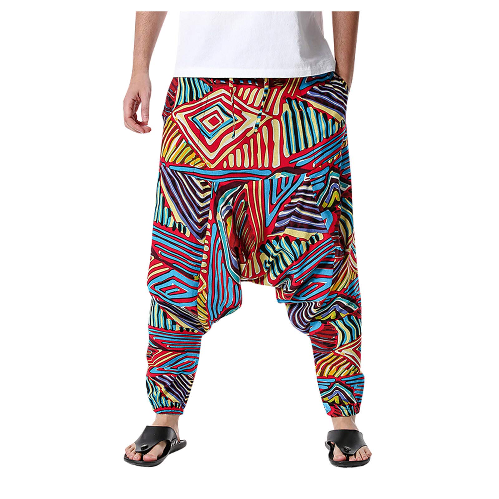 Men's Casual Loose Fit Cotton Linen Elastic Waist Pants - Lightweight Comfortable Home Wear & Lounge Pants for Relaxing, Yoga, and Sleep