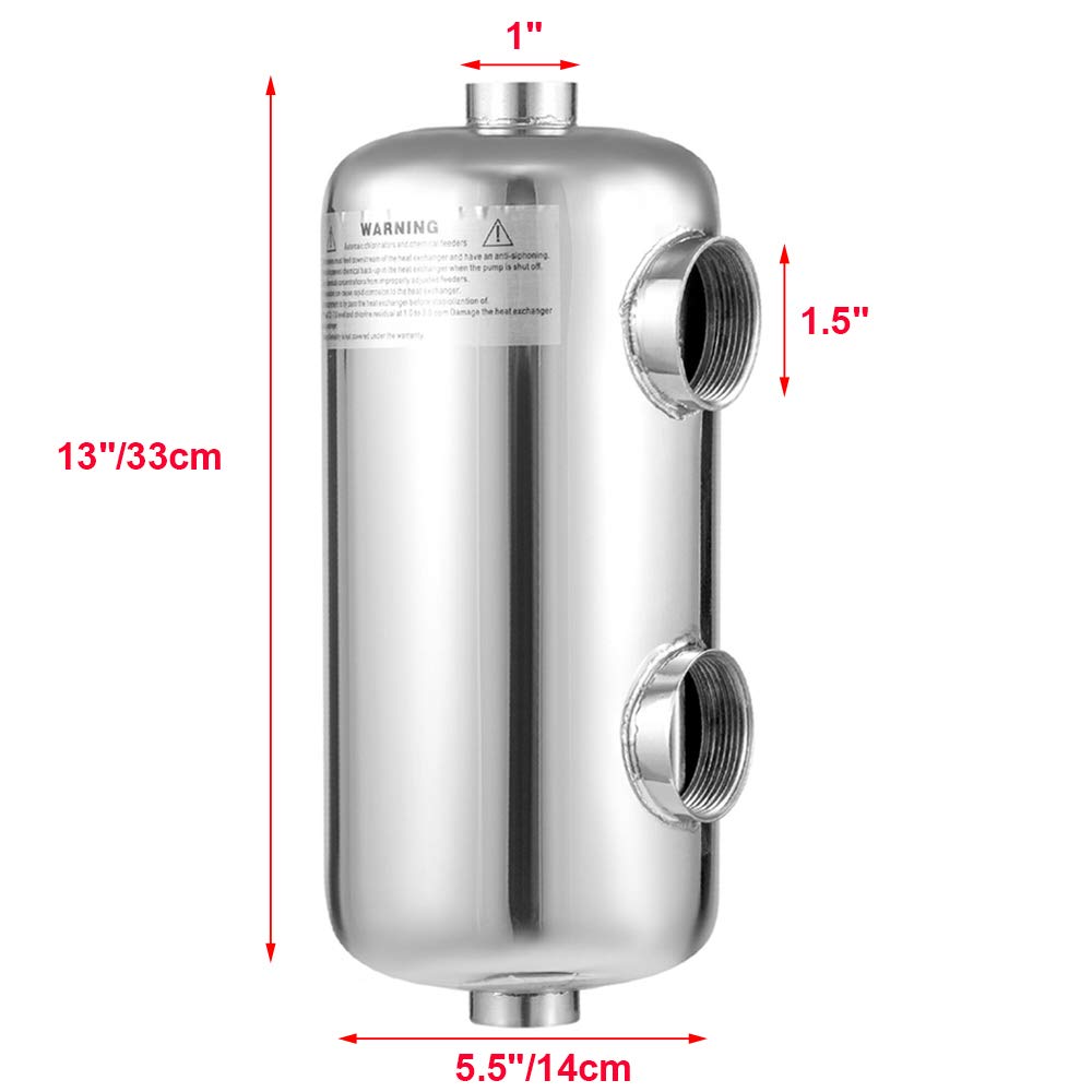 LOYALHEARTDY Stainless Steel Pool Heat Exchanger - 135 kBtu/hour, 1
