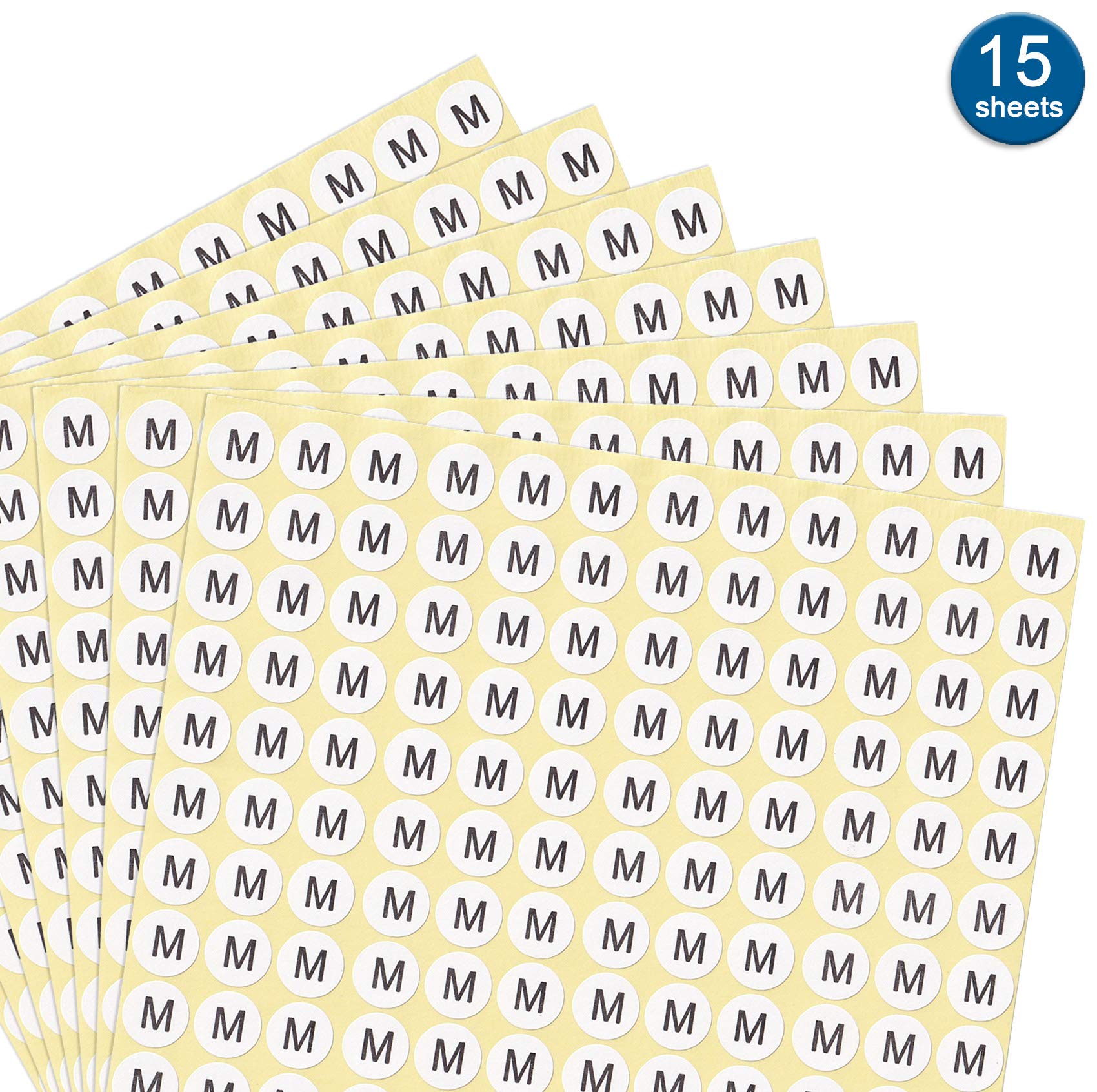 DealzEpic - Alphabet Stickers Letter M - 15 Sheets Small Round Self-Adhesive Paper Labels for Scrapbooking, DIY Crafts & Organizing