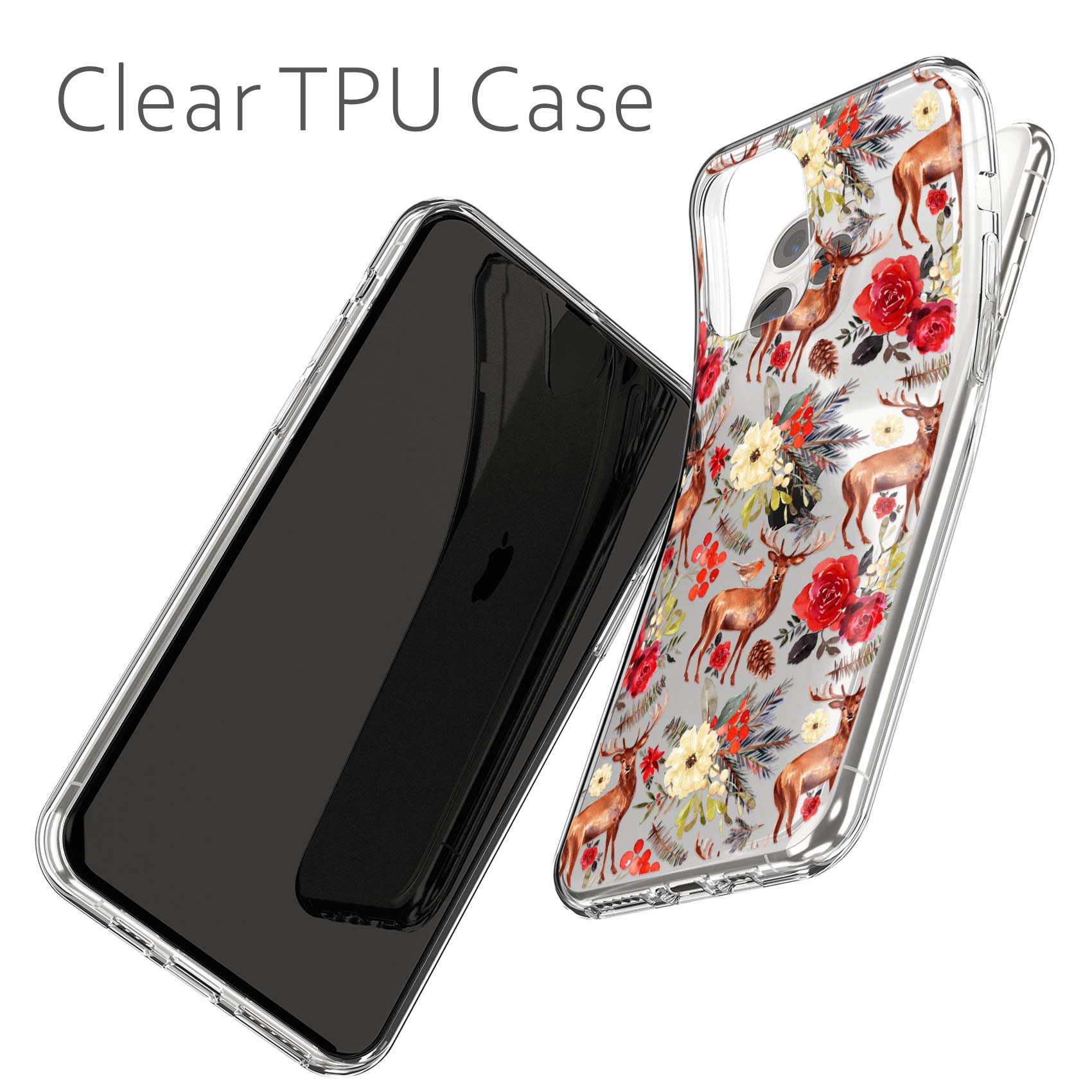 Apple Watch Bands Compatible with Series 7/6/5/4/3/2/1/SE (38-45mm) - Floral PU Leather Strap with Deer & Bloom Design + Matching Phone Case - Perfect for Workouts, Office & Casual Wear