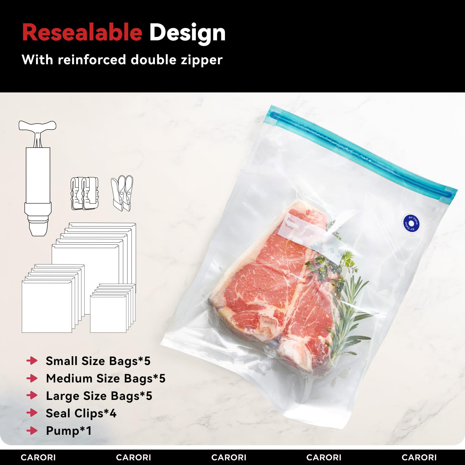 1100W Sous Vide Precision Cooker - Ultra Quiet Immersion Circulator with 20-Piece Vacuum Seal Bags Kit (3 Sizes, Reusable) & Digital Temperature Control - Perfect for Steak, Chicken, Fish & Meal Prep - Includes Free Sous Vide Recipes