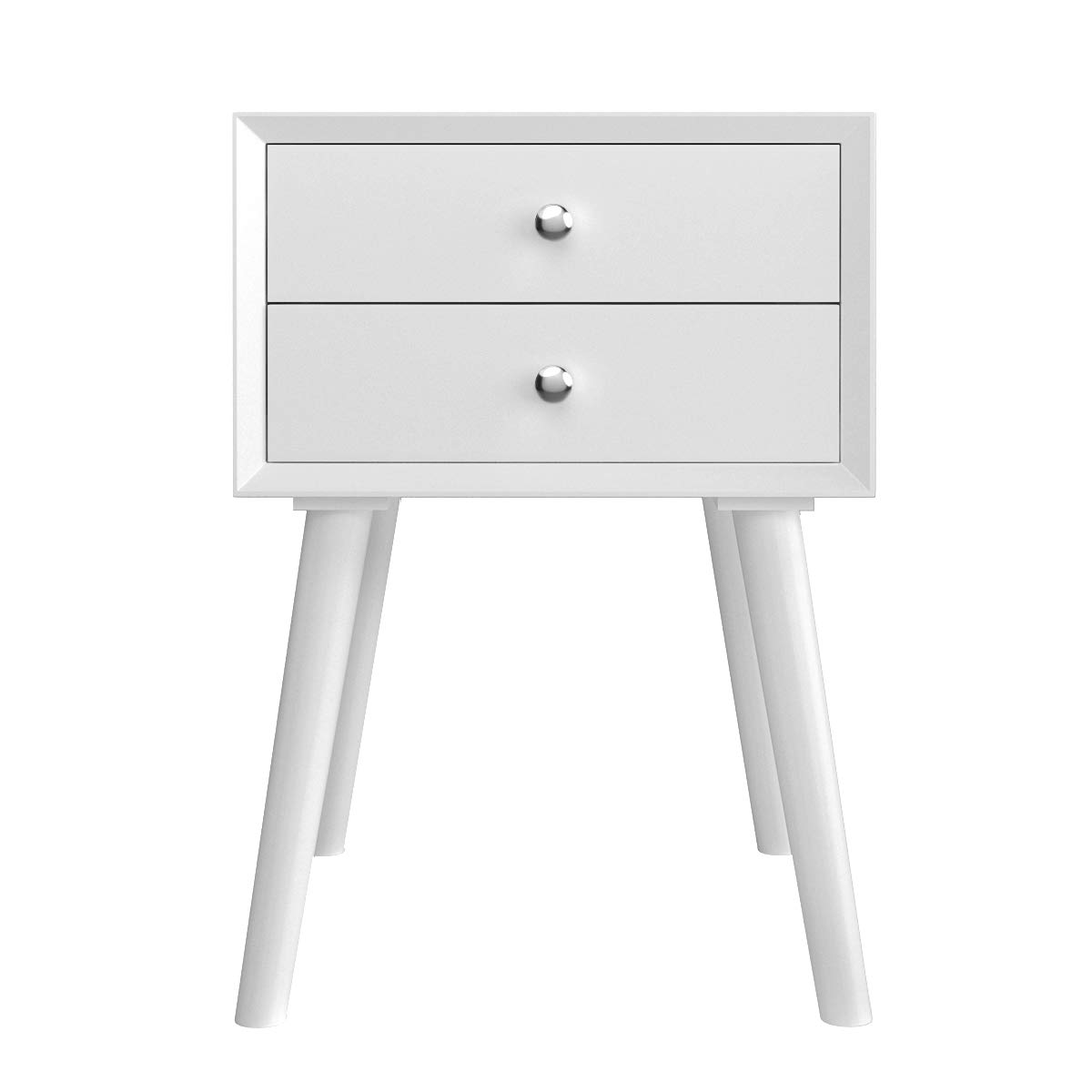 Giantex White Nightstand with 2 Drawers - Solid Wood Bedside Table for Bedroom & Living Room
